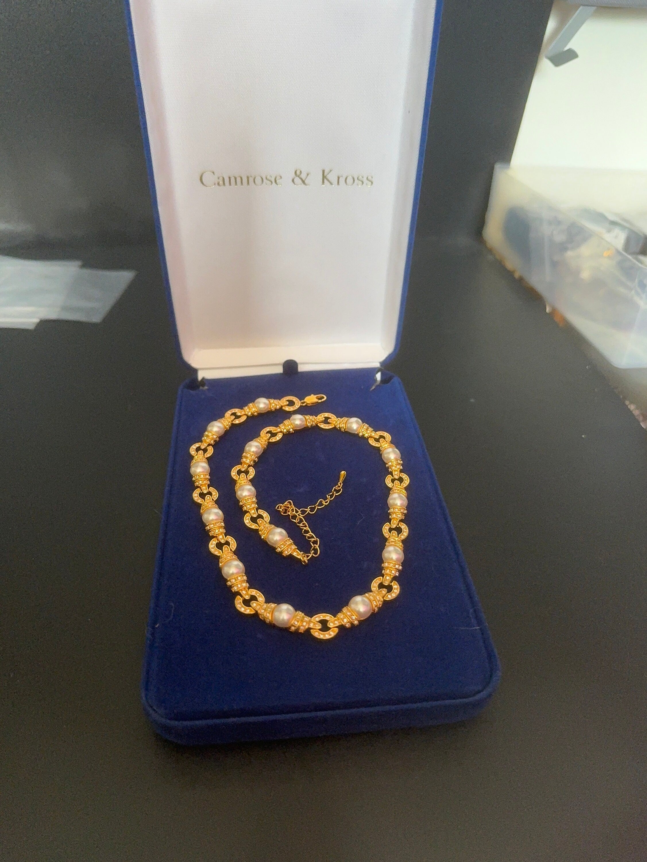 Designer Camrose and kross JBK high end rhinestone and pearl collar necklace Jacqueline bouvier Kennedy