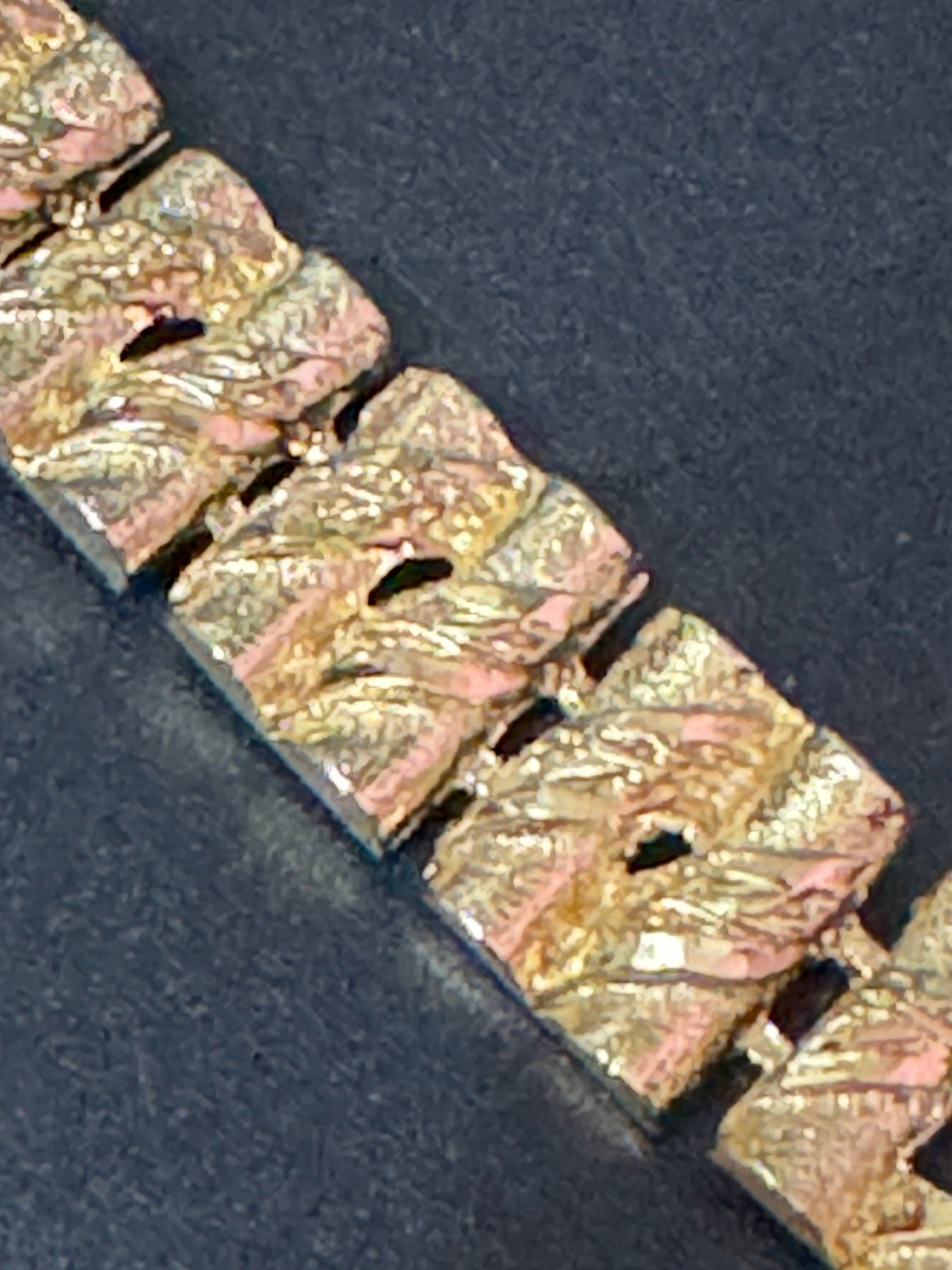 Vintage gold tone textured brutalist abstract panel link bracelet 1970s 18.5 x 12mm mint condition