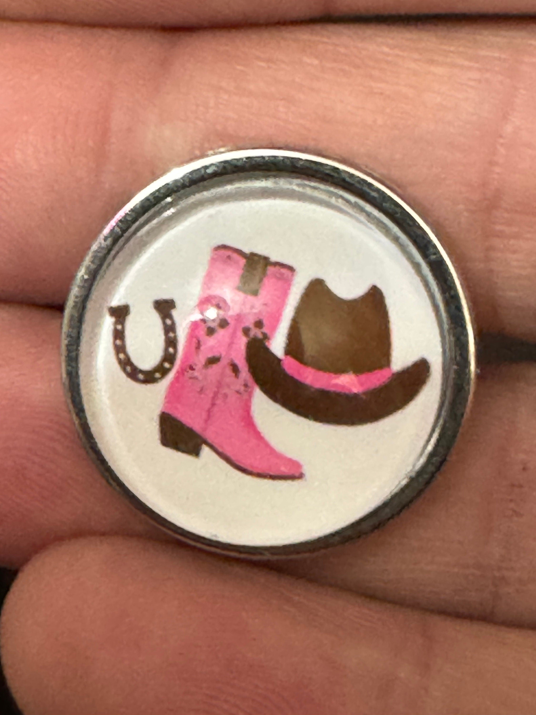 Pink Cowgirl Ring: Western Cowboy Boots & Hat, Adjustable Stainless Steel