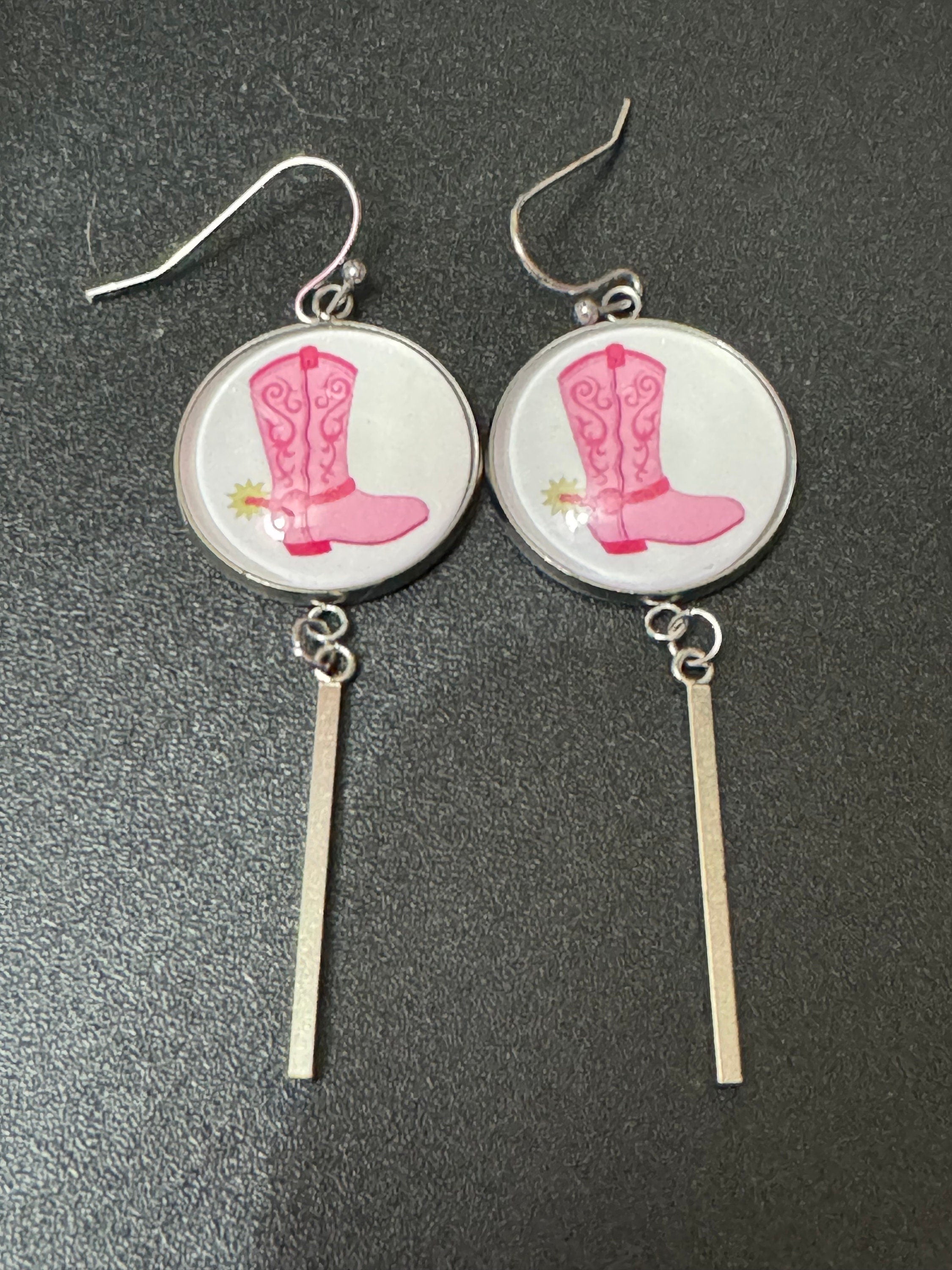 Cowboy boots cowgirl long dangly pierced earrings stainless steel so no tarnish