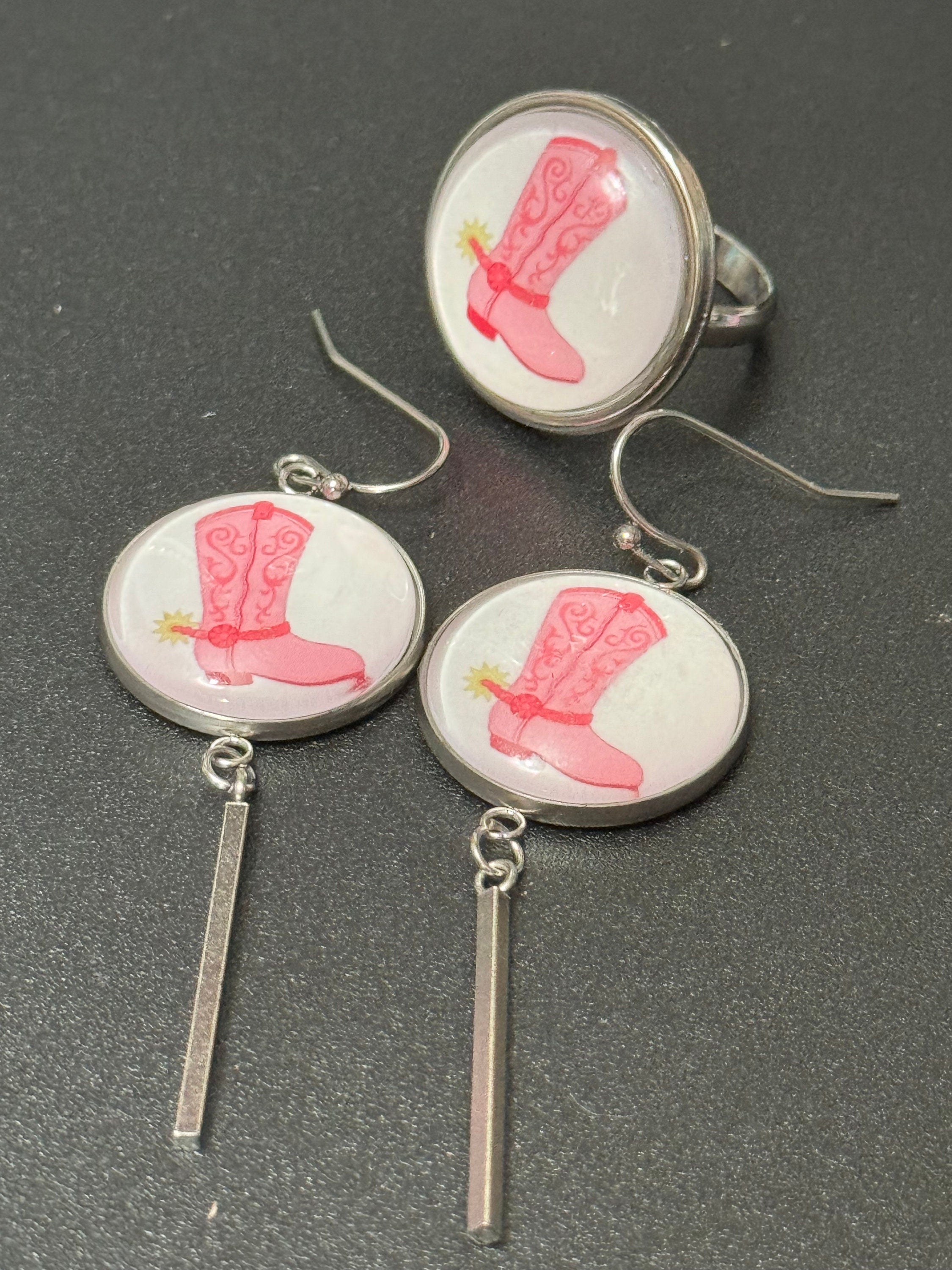 Cowboy boots cowgirl long dangly pierced earrings stainless steel so no tarnish