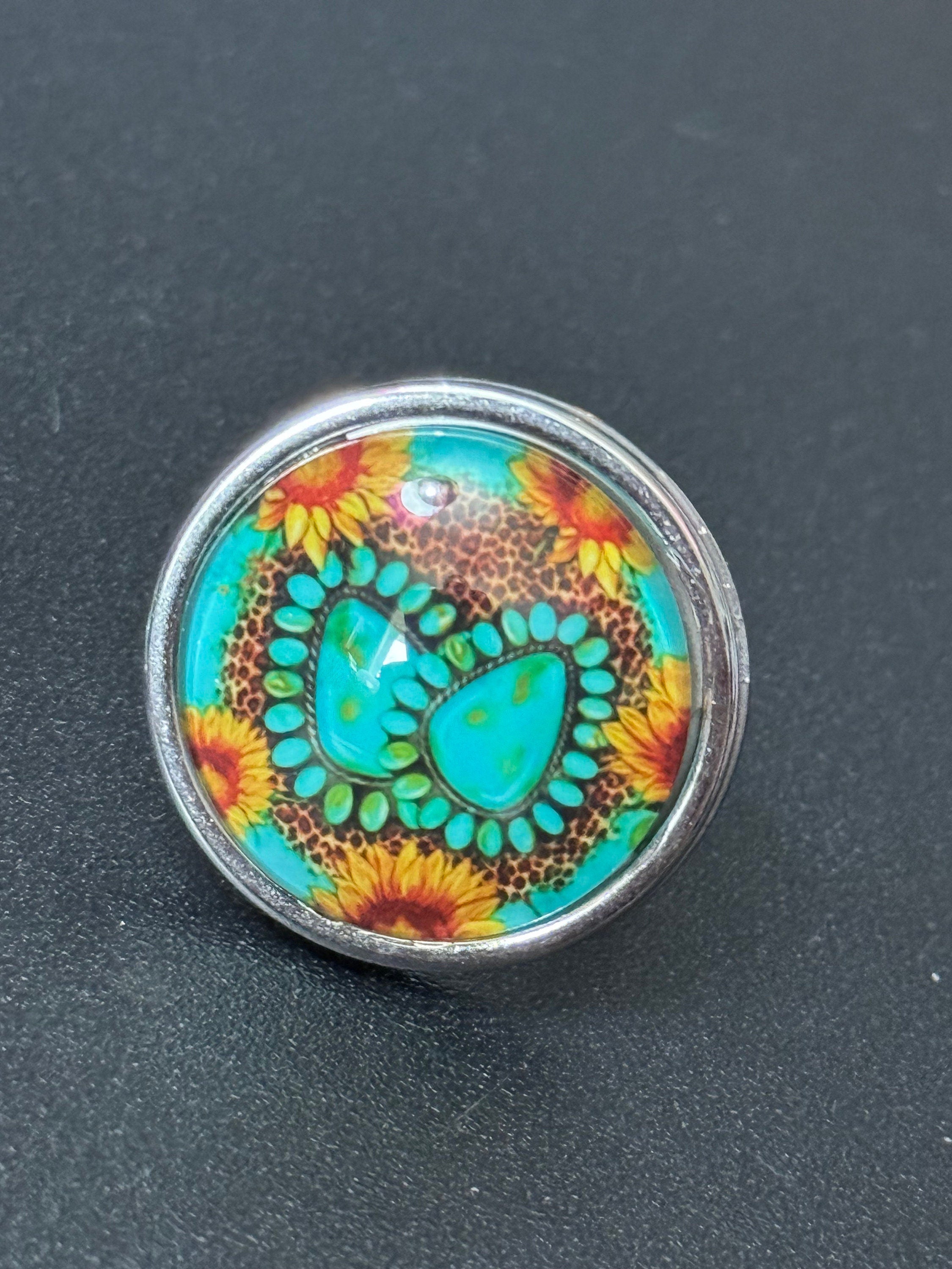 Cowboy Turquoise Gemstone Ring: Western Stainless Steel Adjustable Ring