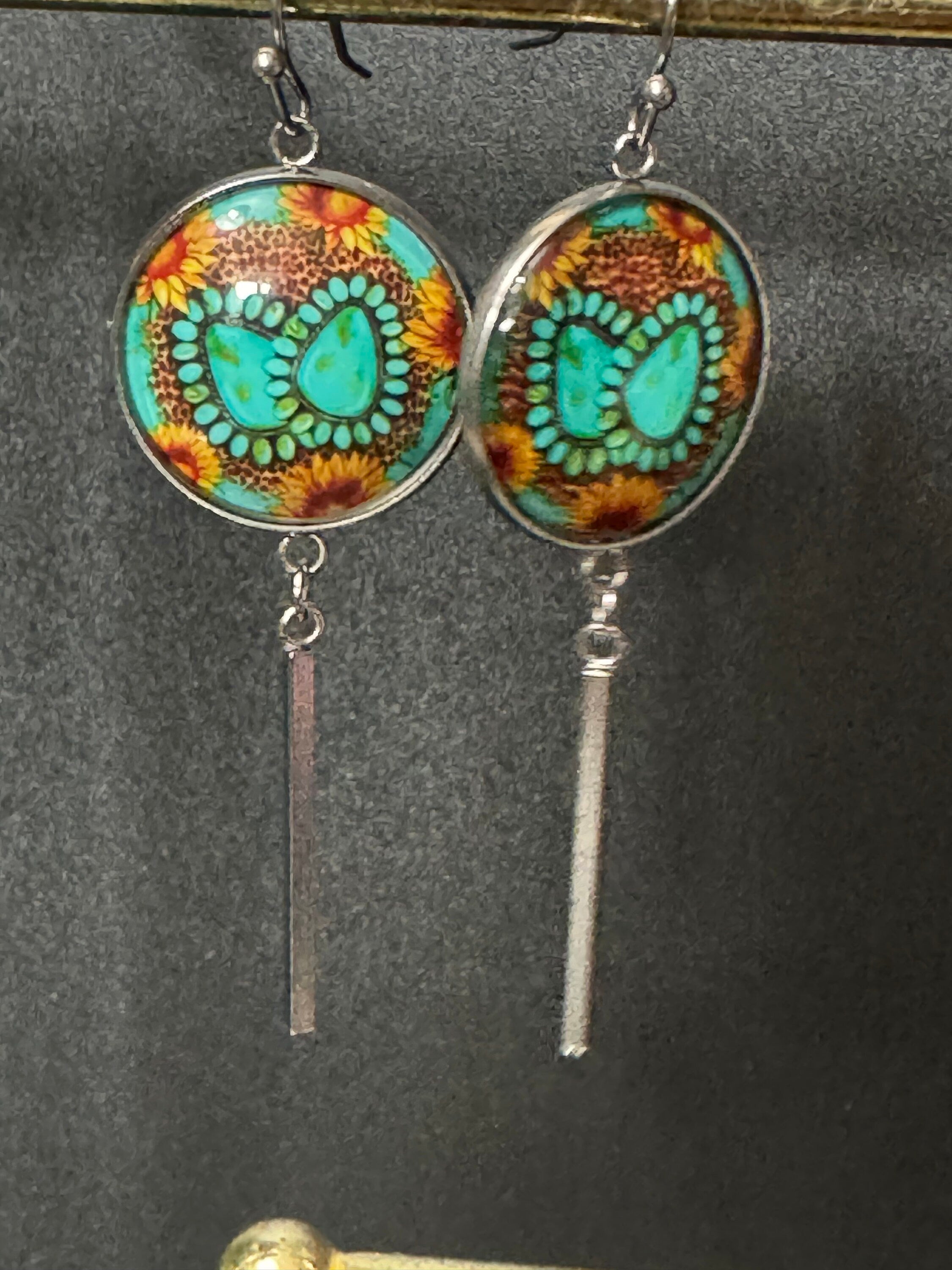 Turquoise Gemstone Dangle Earrings: Western Stainless Steel Earwires