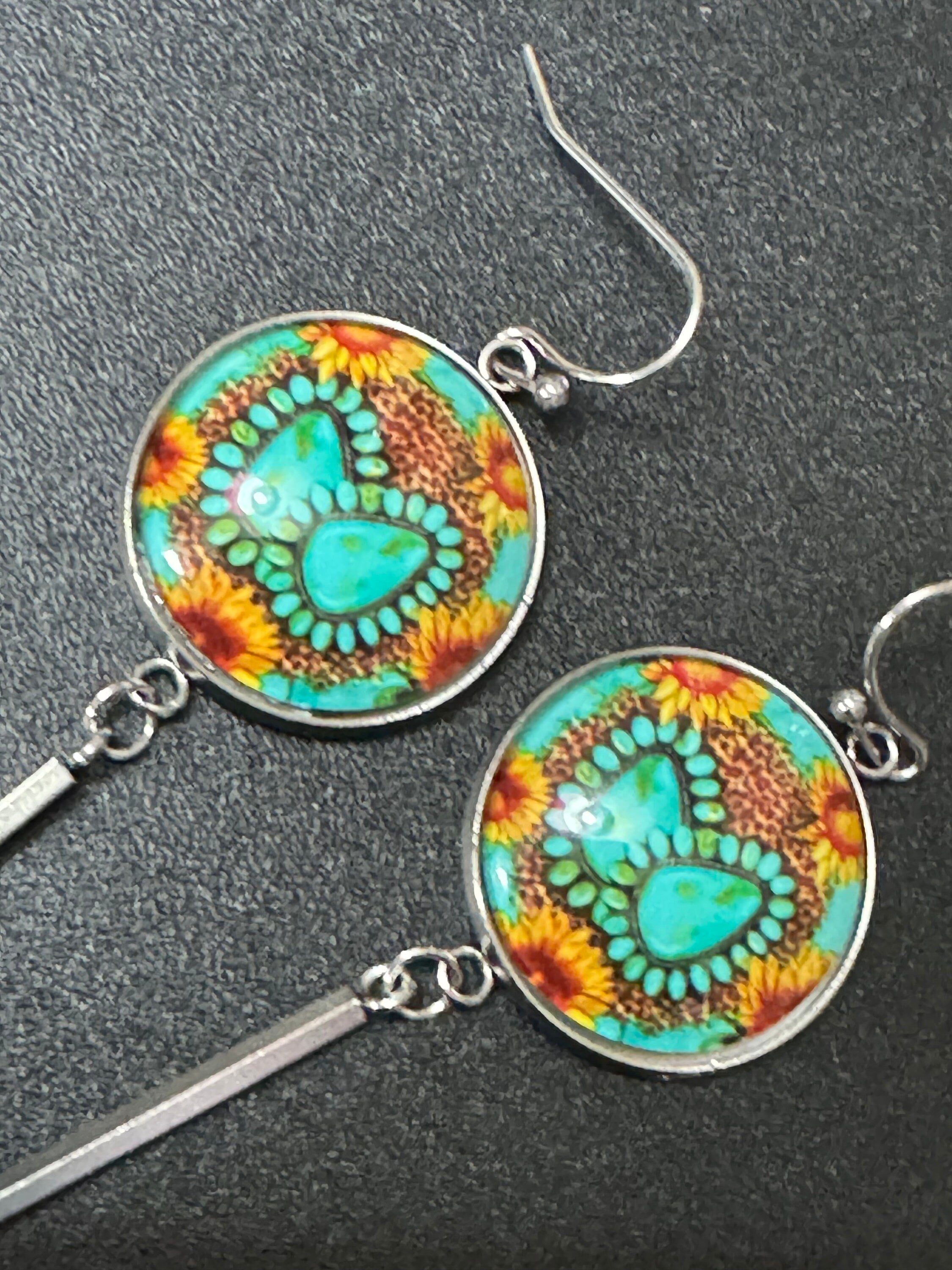 Turquoise Gemstone Dangle Earrings: Western Stainless Steel Earwires