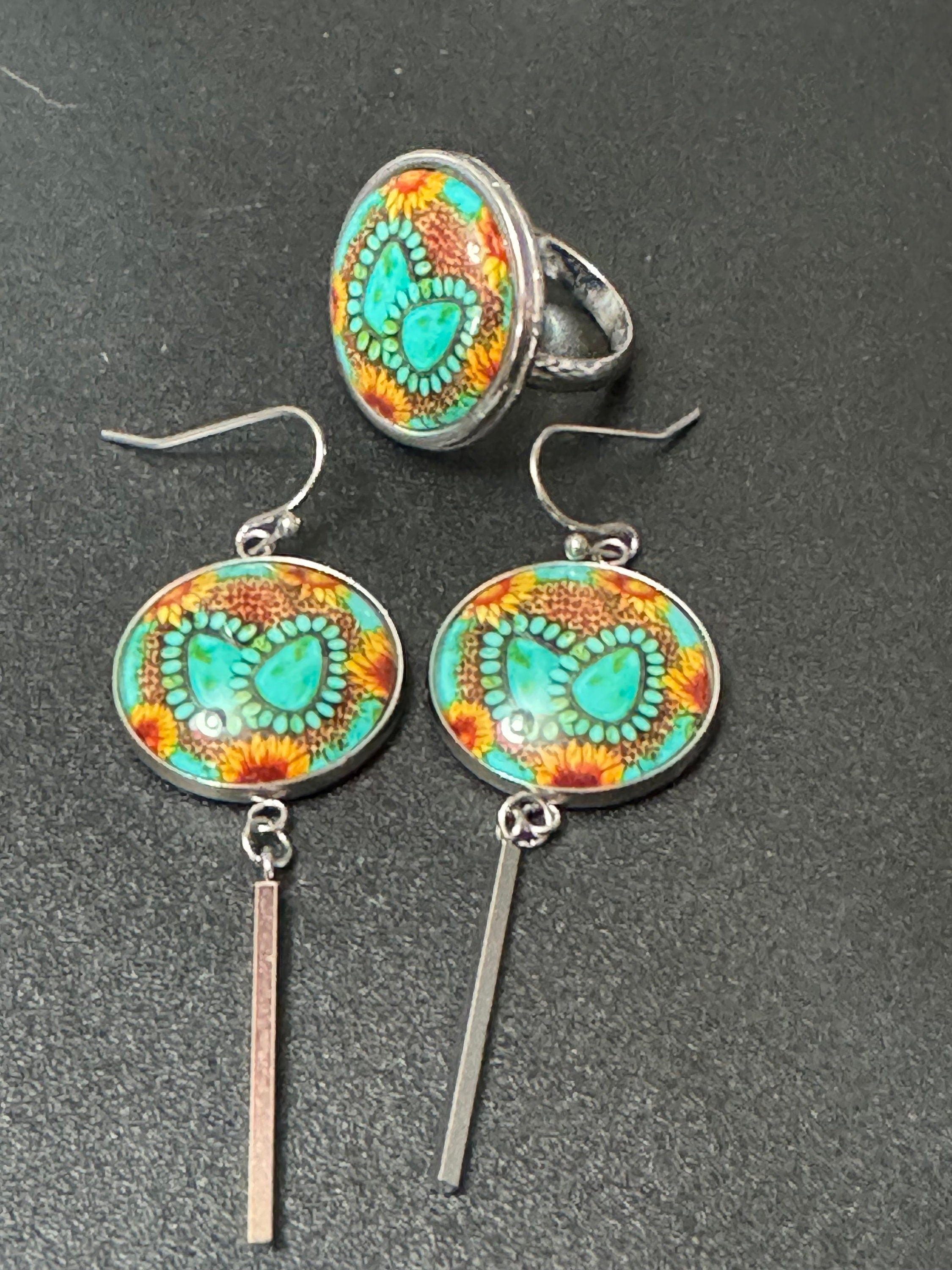 Turquoise Gemstone Dangle Earrings: Western Stainless Steel Earwires