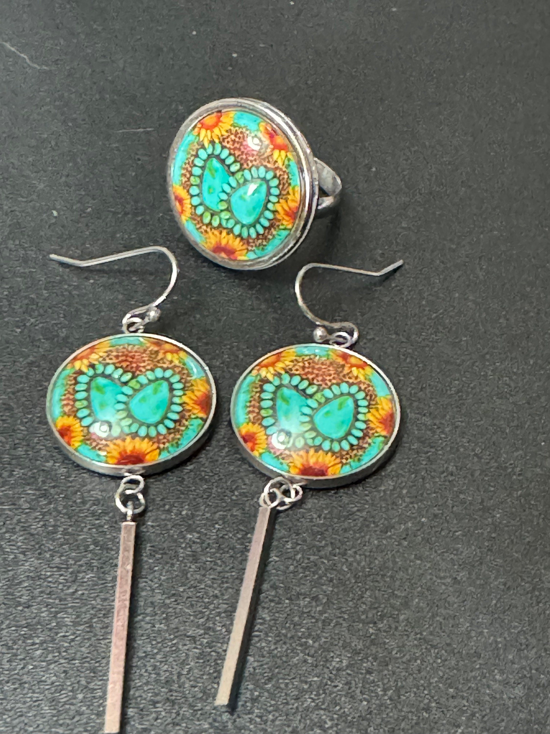 Turquoise Gemstone Dangle Earrings: Western Stainless Steel Earwires