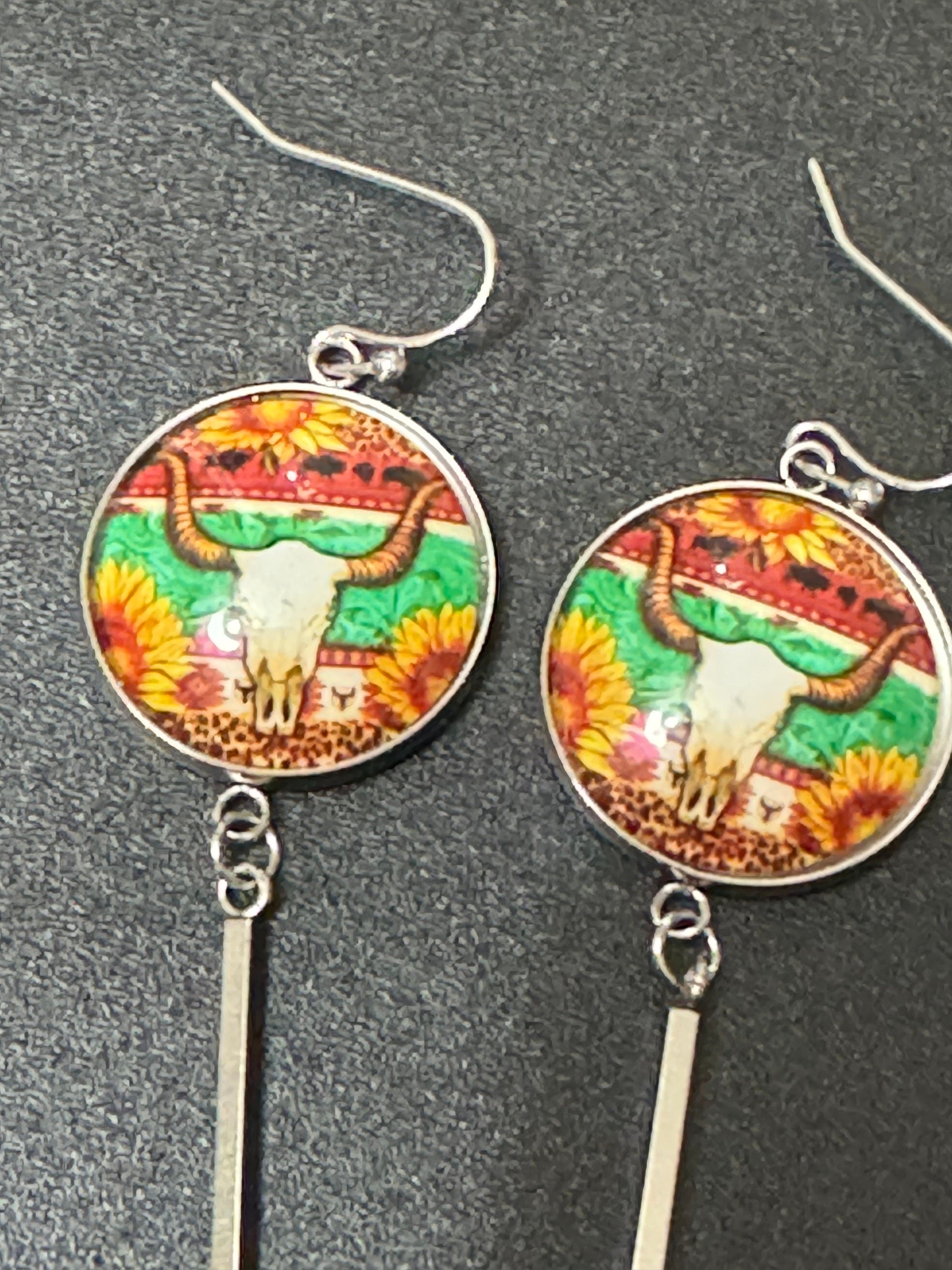 Western Buffalo Skull Earrings: Ranch Cowboy Dangle Earrings