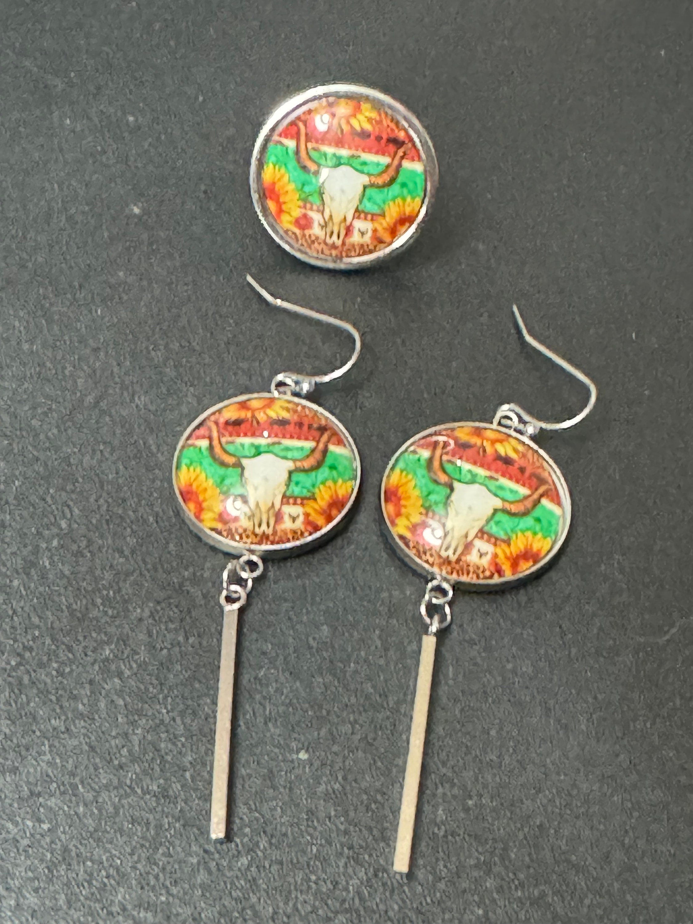 Western Buffalo Skull Earrings: Ranch Cowboy Dangle Earrings