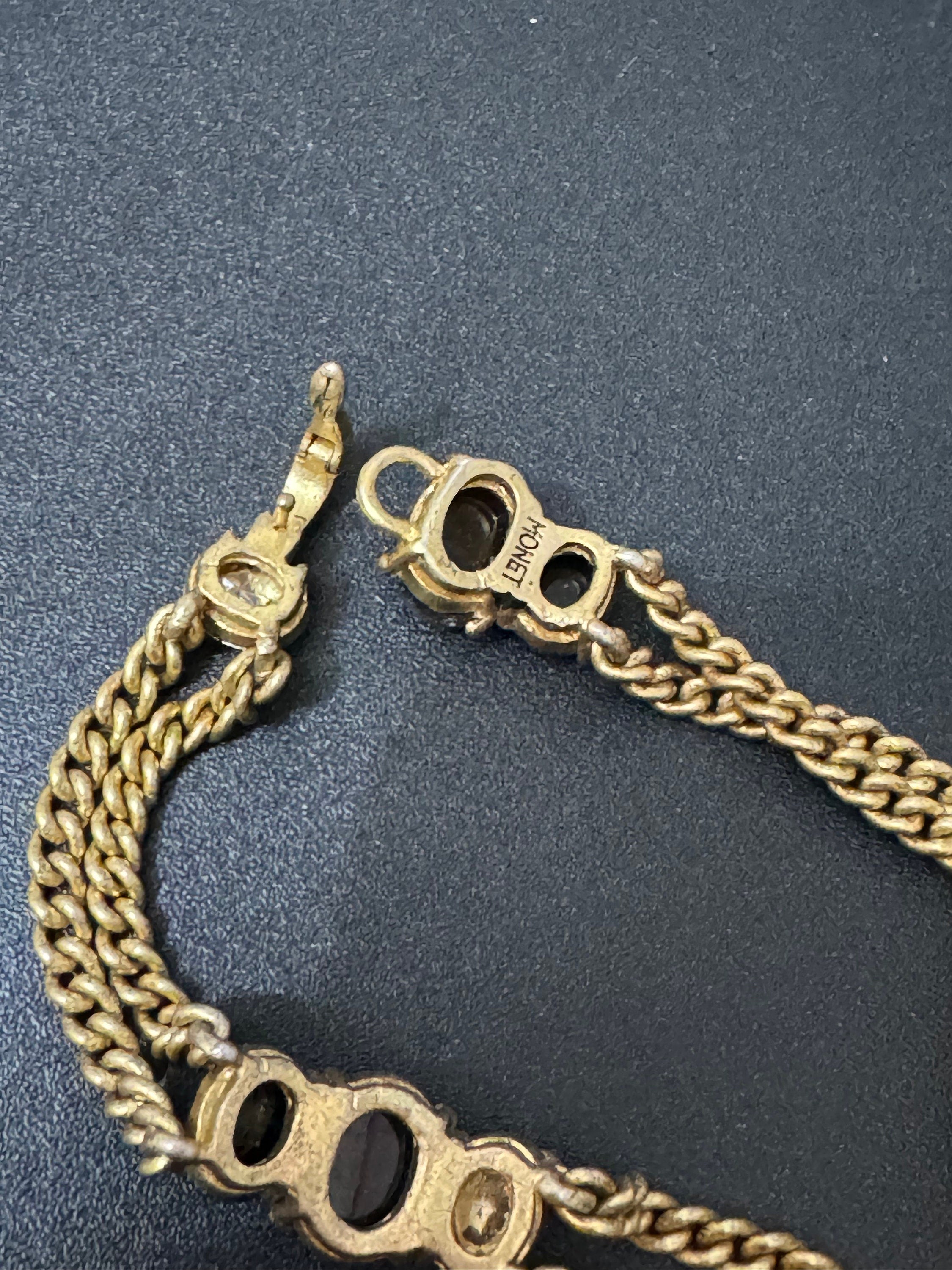 Vintage MONET Gold Tone Rhinestone Chain Bracelet