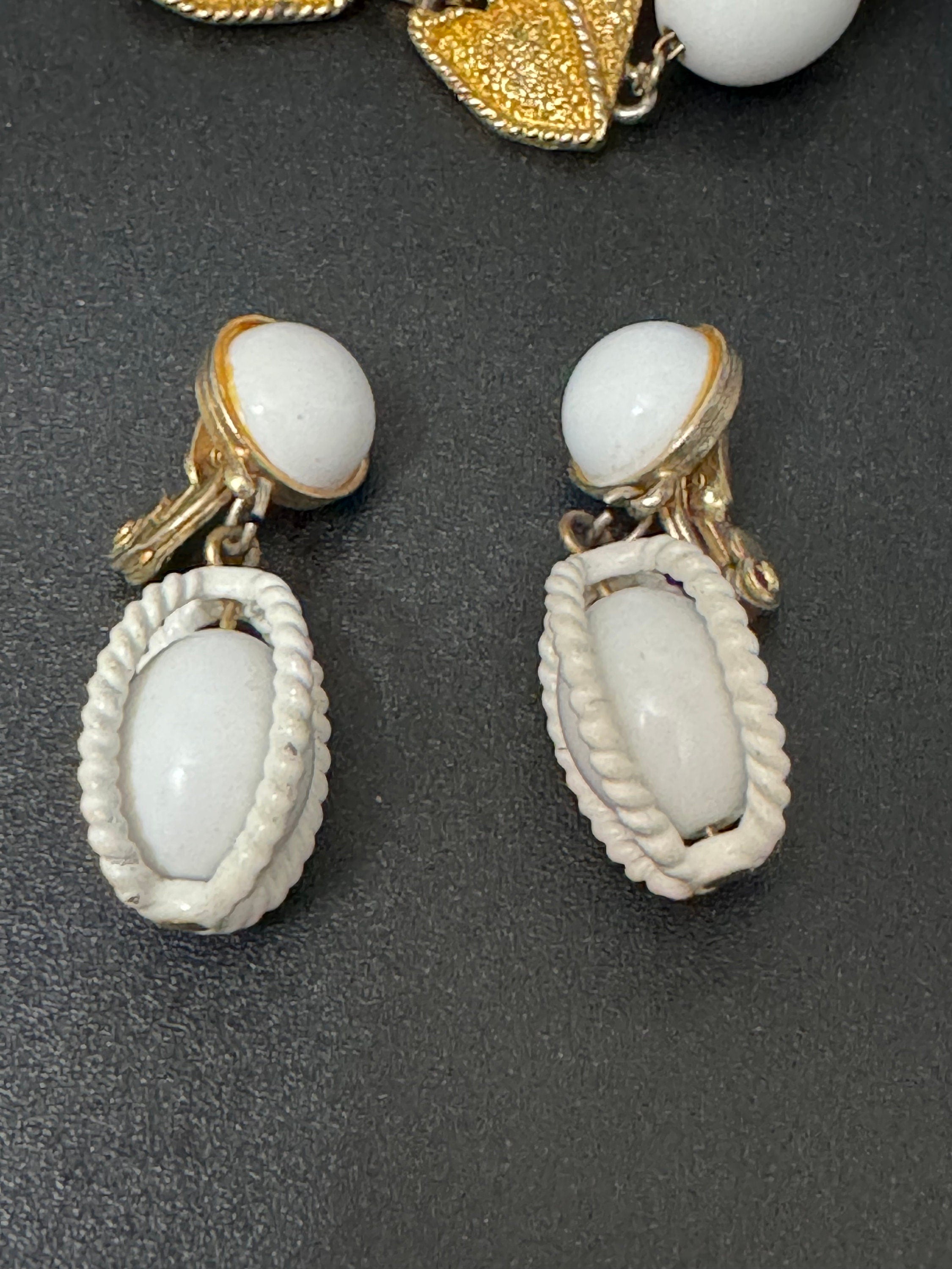 Vintage Monet signed white beaded nautical style clip on earring and bracelet jewellery set