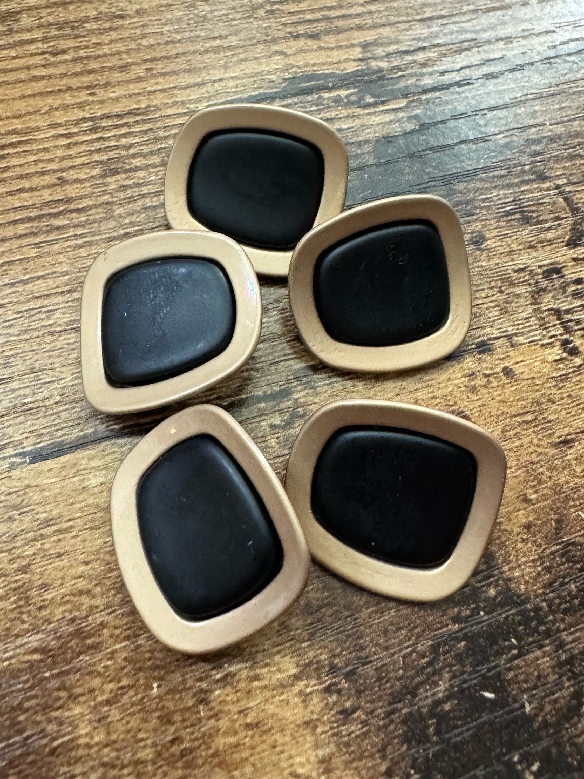 Matte Gold Metal Buttons: Irregular Square Design, Earth Tone Colors - 24mm, Pack of 5