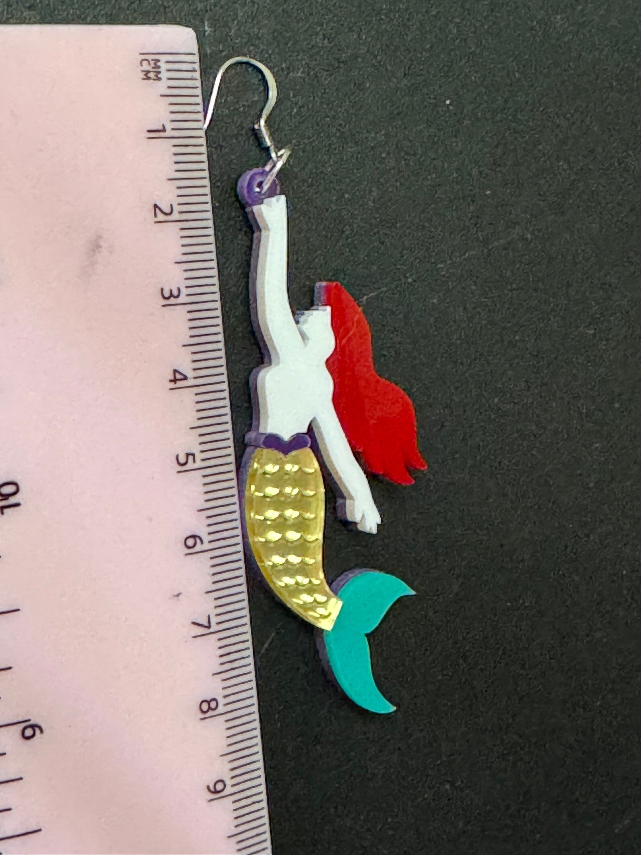 Oversized Mermaid Drop Earrings: Gold & Blue Nautical Perspex