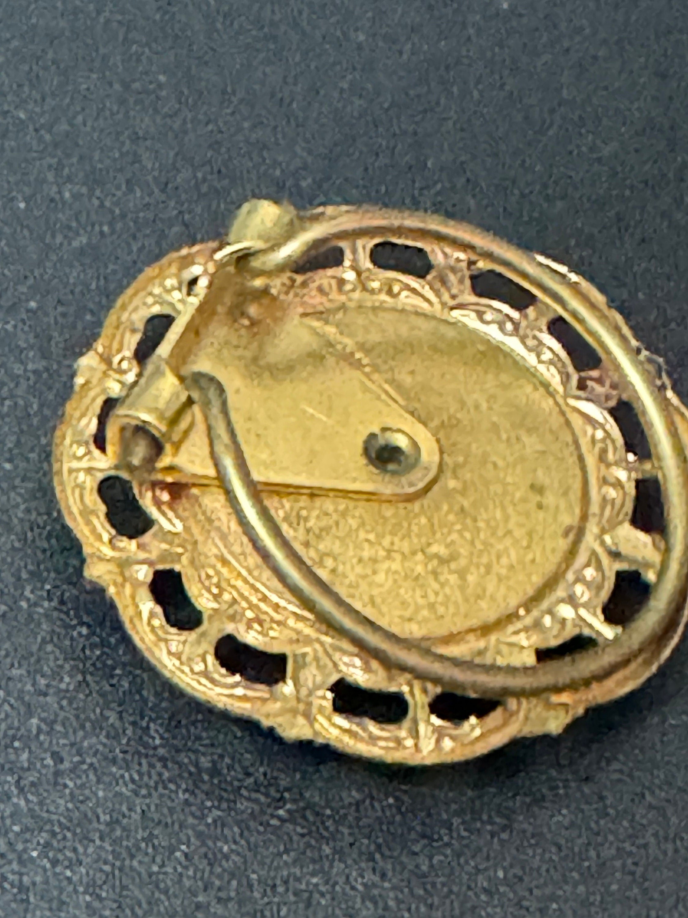 Vintage Gold Celtic Scarf Ring faux agate brown cabochon