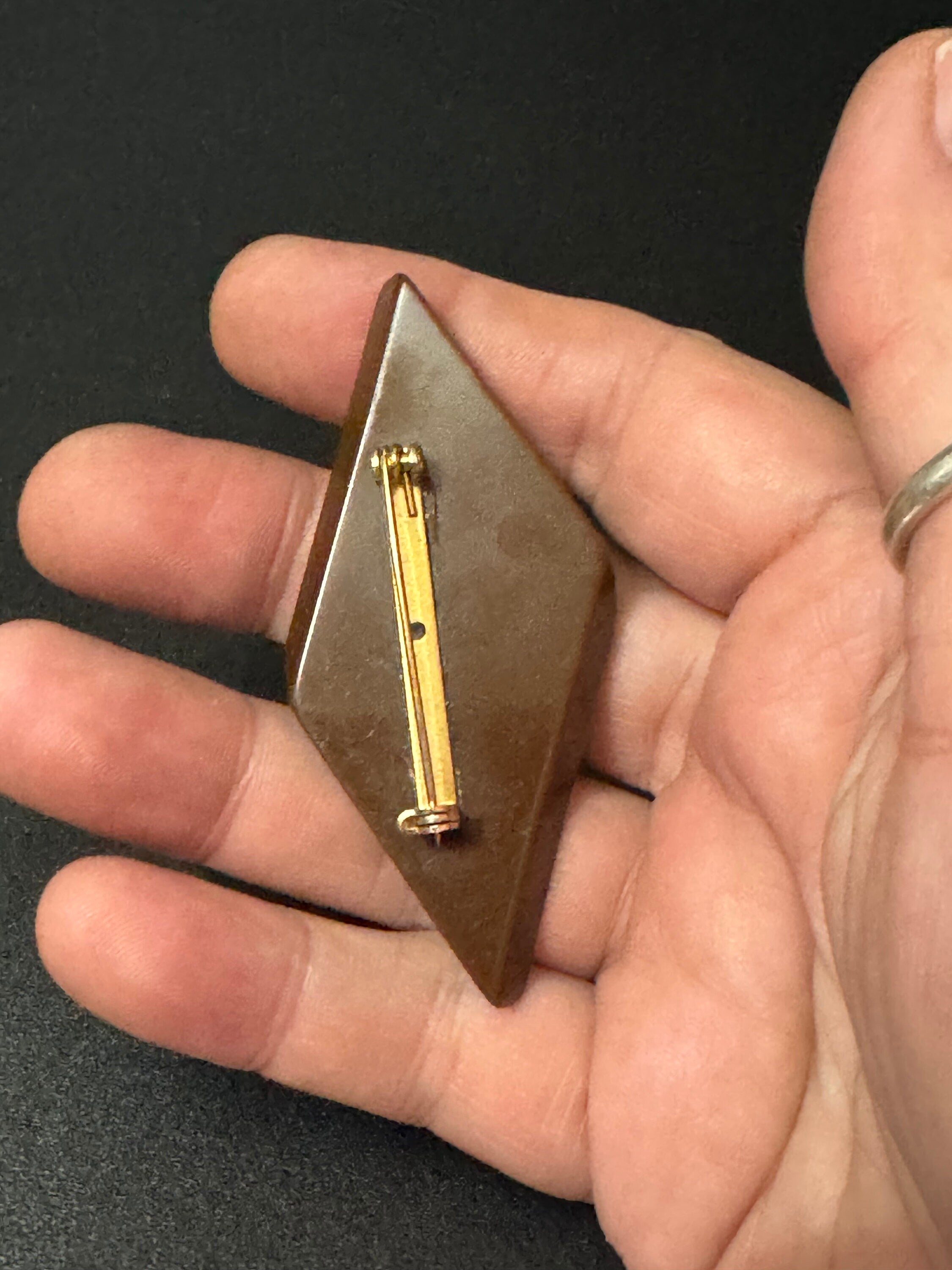 Vintage Galalith BROWN early plastic geometric brooch