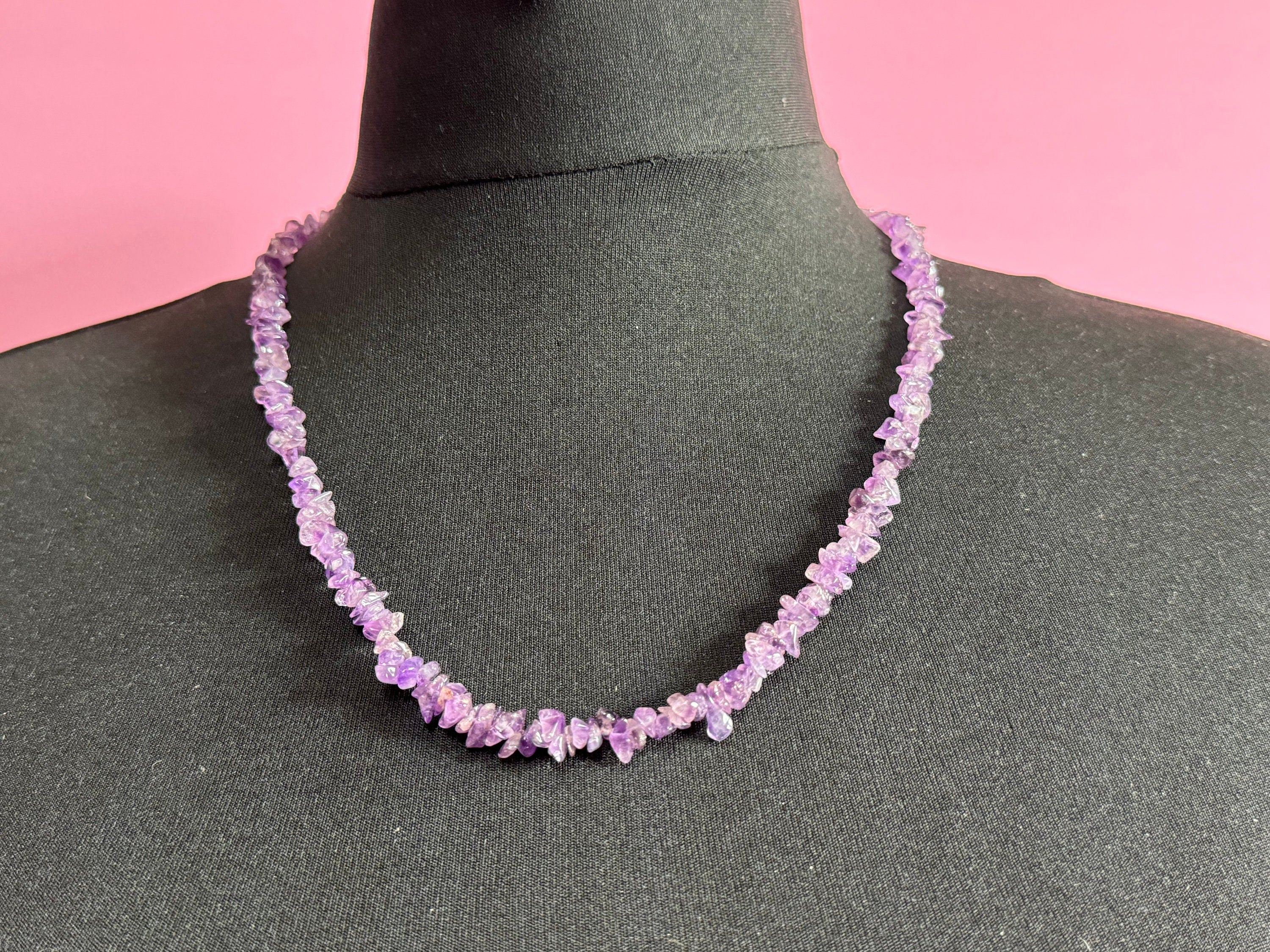vintage beaded amethyst natural gemstone necklace 60cm barrel clasp