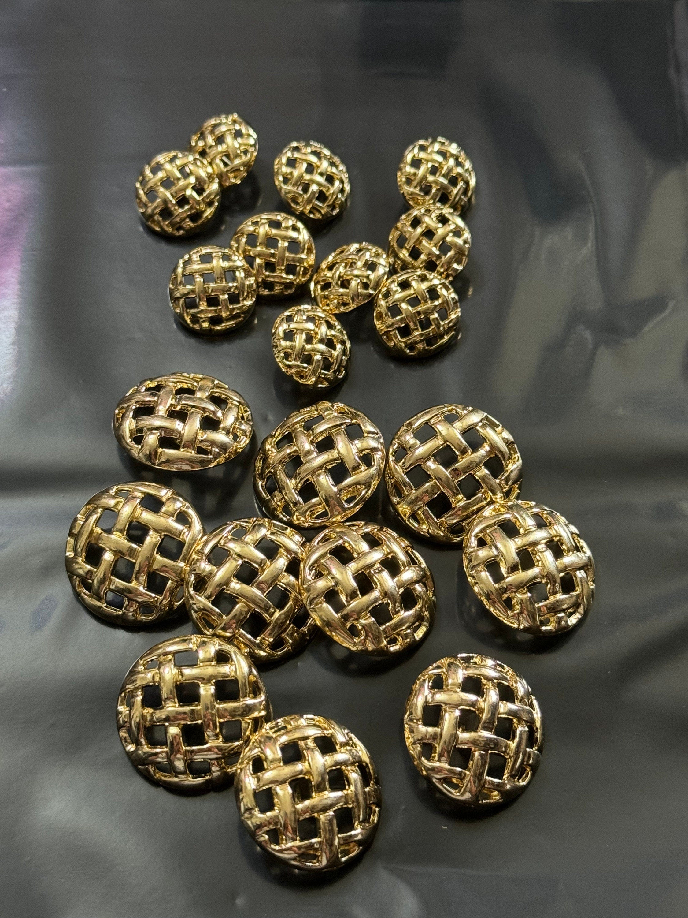 10 x 23mm gold tone round basket weave woven buttons