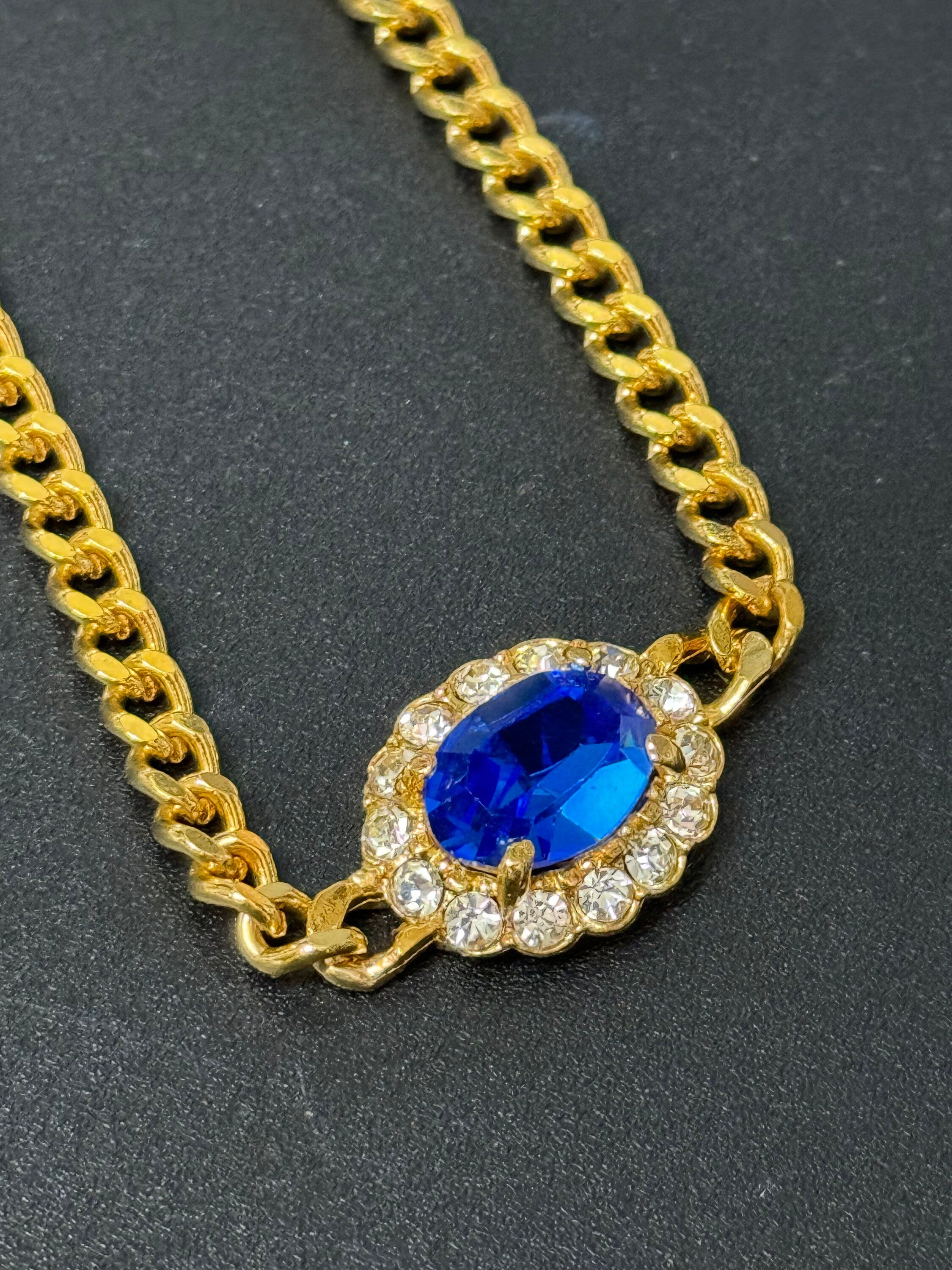 Swarovski Crystal sapphire Pendant Necklace, Vintage 1980s