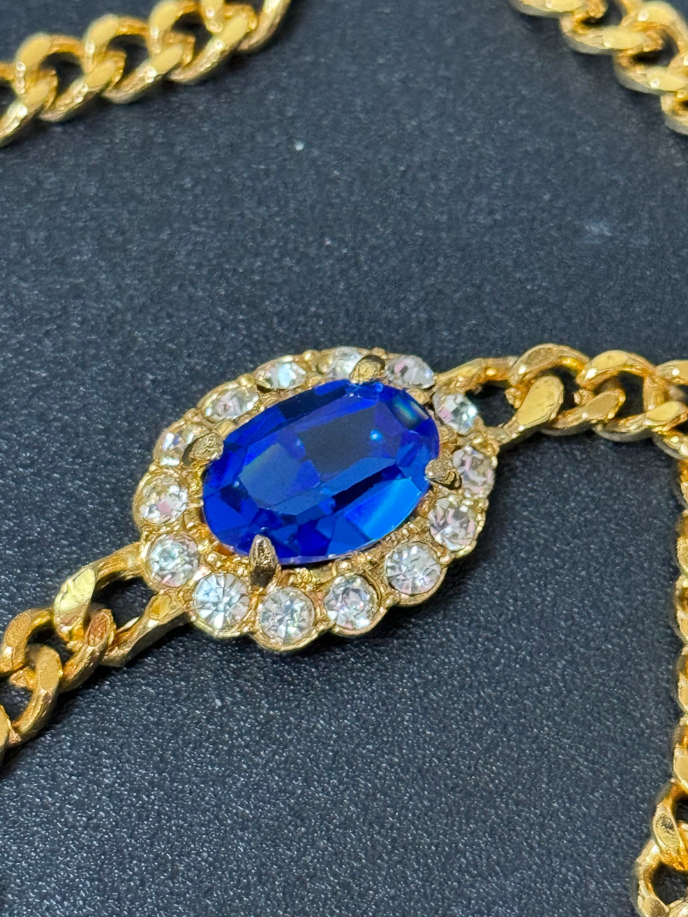 Swarovski Crystal sapphire Pendant Necklace, Vintage 1980s