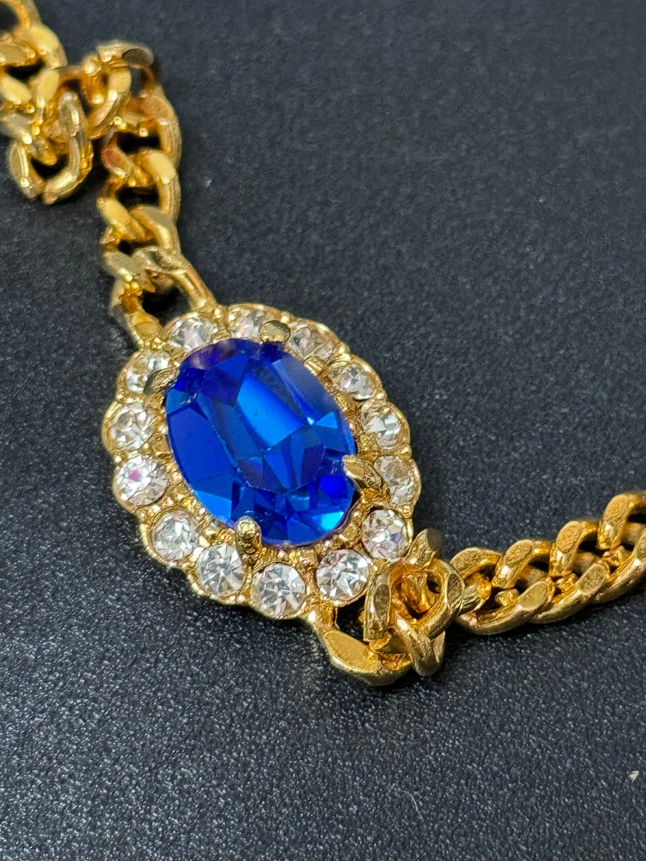 Swarovski Crystal sapphire Pendant Necklace, Vintage 1980s