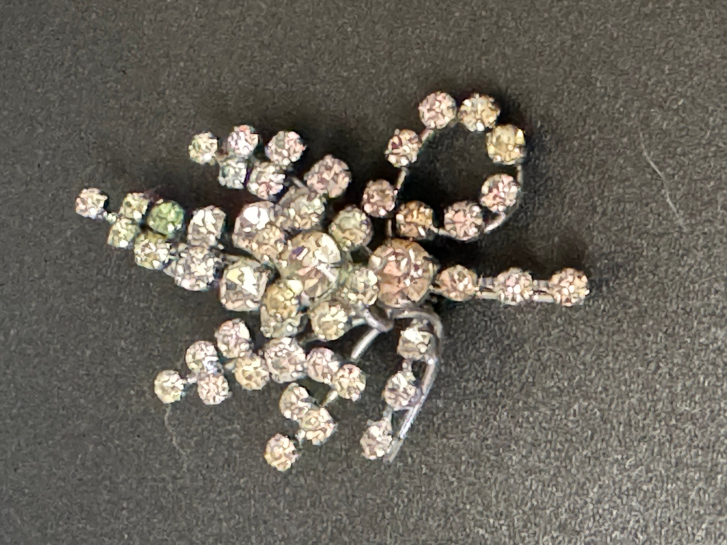 clear rhinestone diamanté leaf brooch, vintage