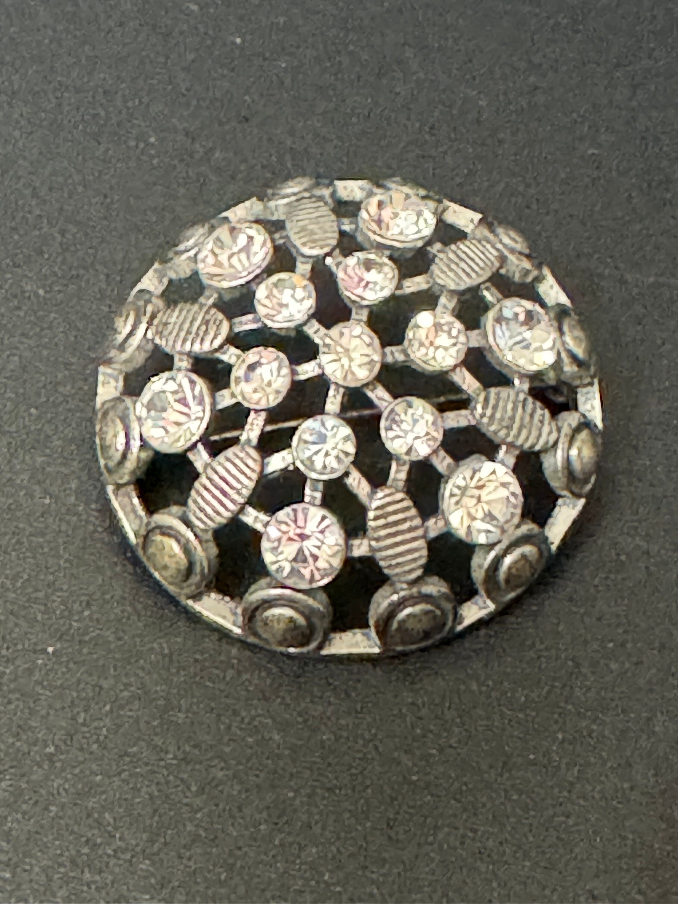 diamanté domed round brooch, Vintage clear rhinestones