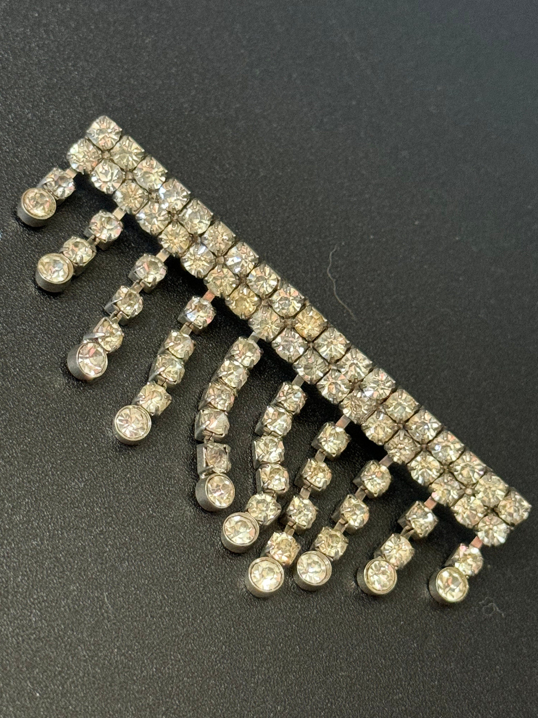 Vintage fringed tassel brooch, diamanté paste 1970s 1980s