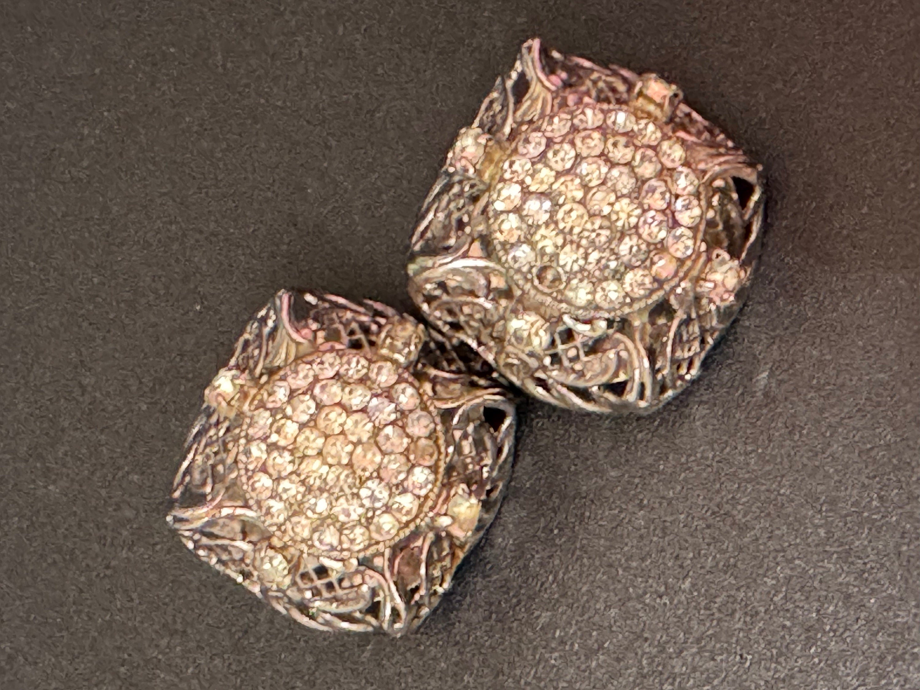 Czech vintage clear caged crystal Diamanté Rhinestone Clip On stud Earrings