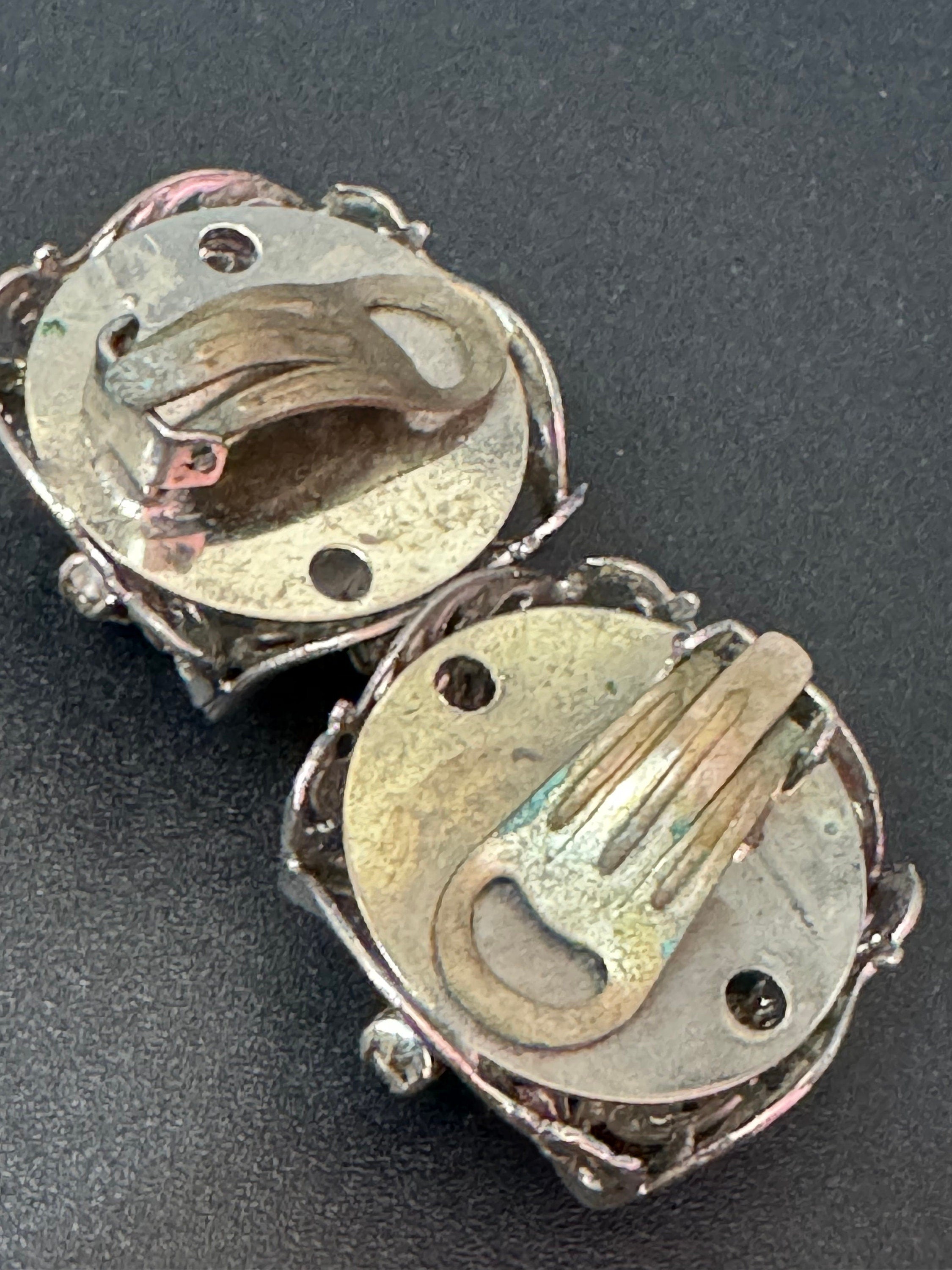 Czech caged crystal Rhinestone Clip On Earrings