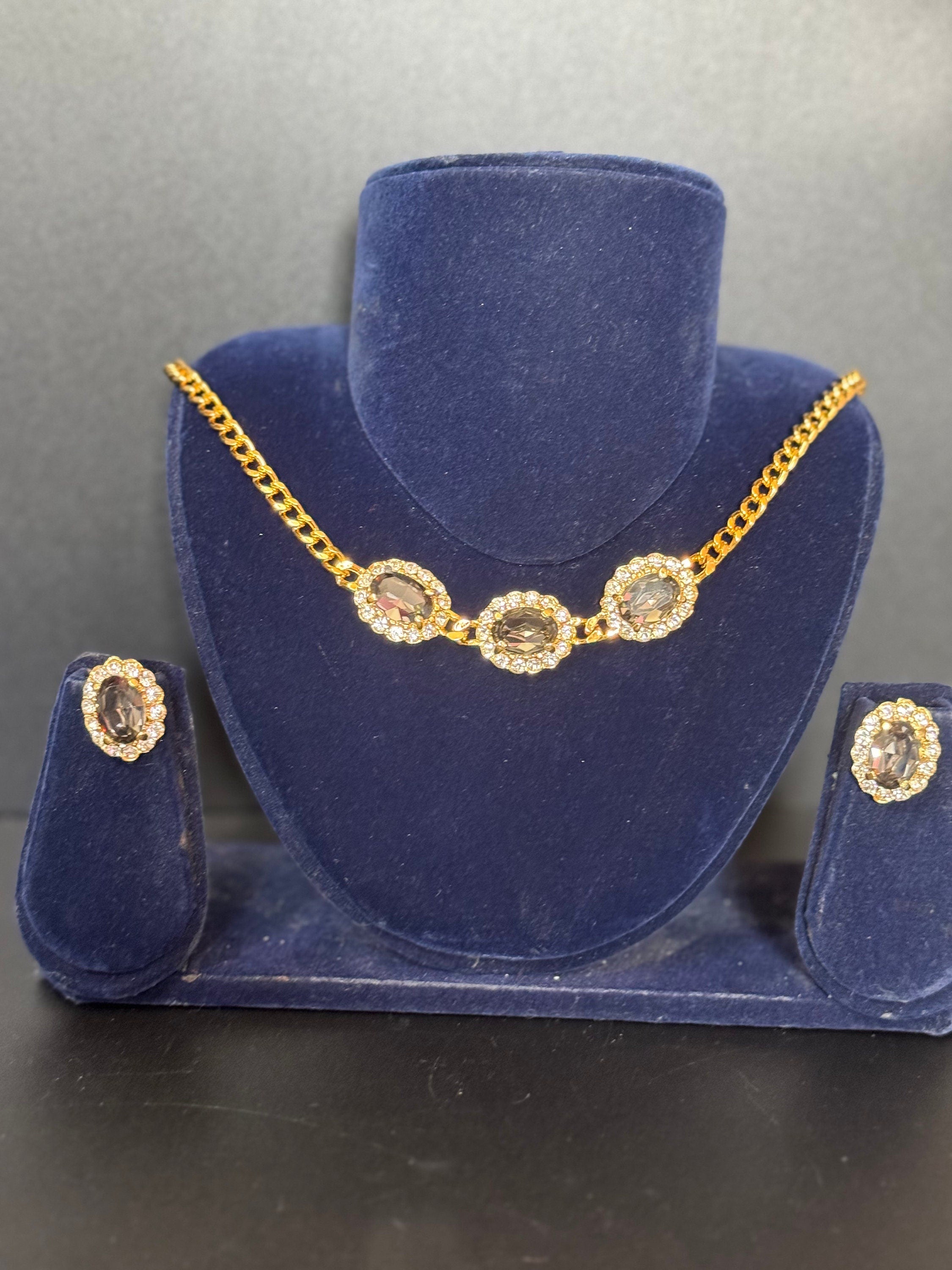 Vintage Swarovski Crystal Necklace & Clip On Earrings Set