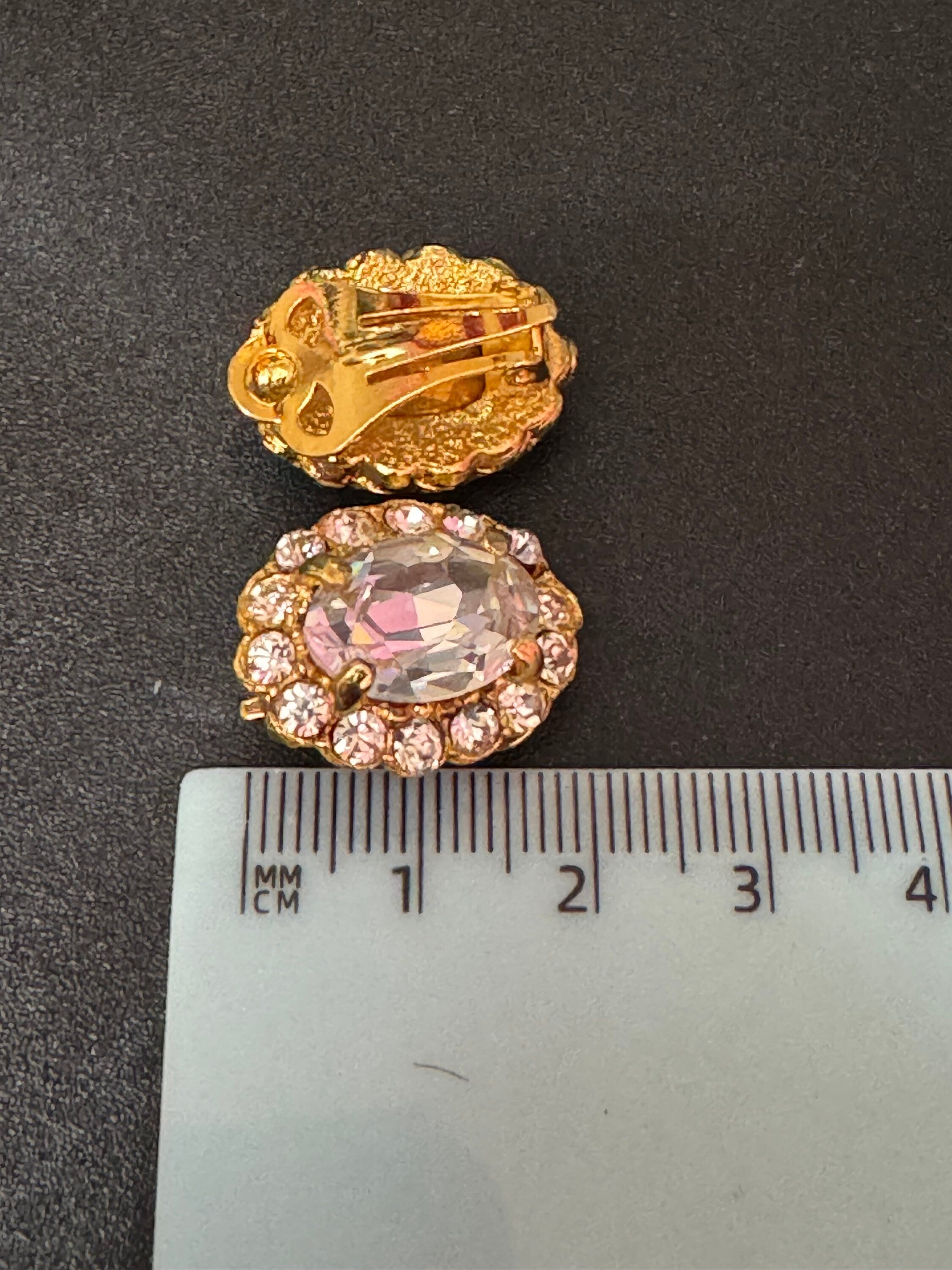 Vintage clear genuine Swarovski crystal oval detailing gold tone necklace and clip on earrings jewellery set old shop stock