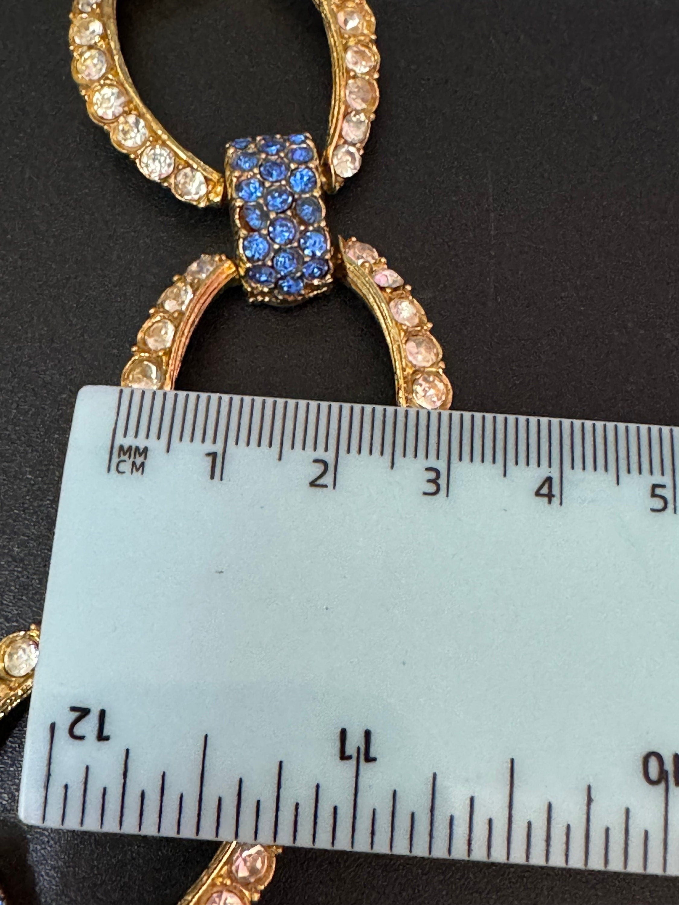 vintage chunky sapphire blue and clear diamanté wide cable link gem set choker collar necklace high end statement jewellery gold tone 31cm x 3cm