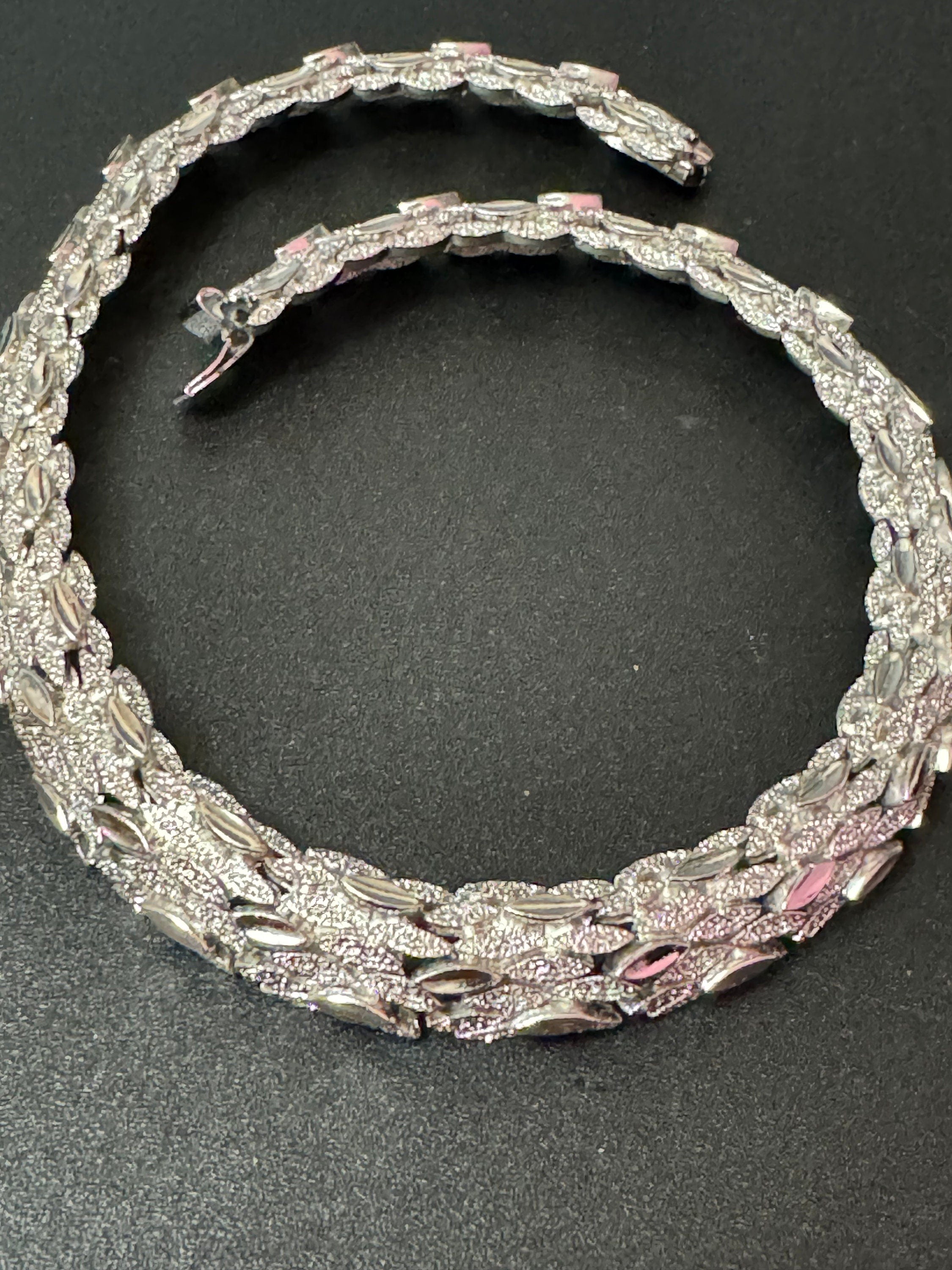 Petite fit slim neck Vintage modernist textured silver tone chain link choker necklace 36.5cm