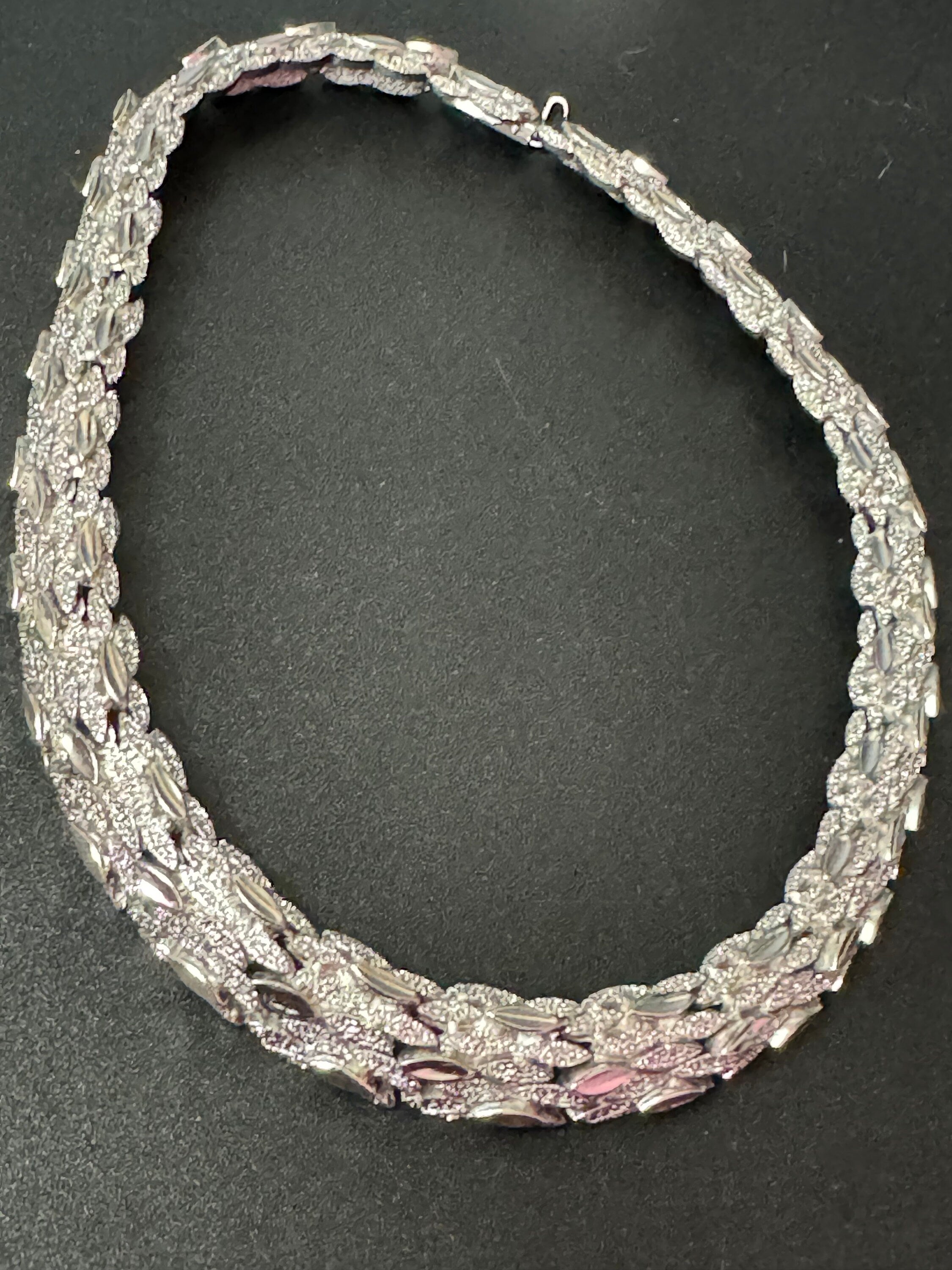 Petite fit slim neck Vintage modernist textured silver tone chain link choker necklace 36.5cm