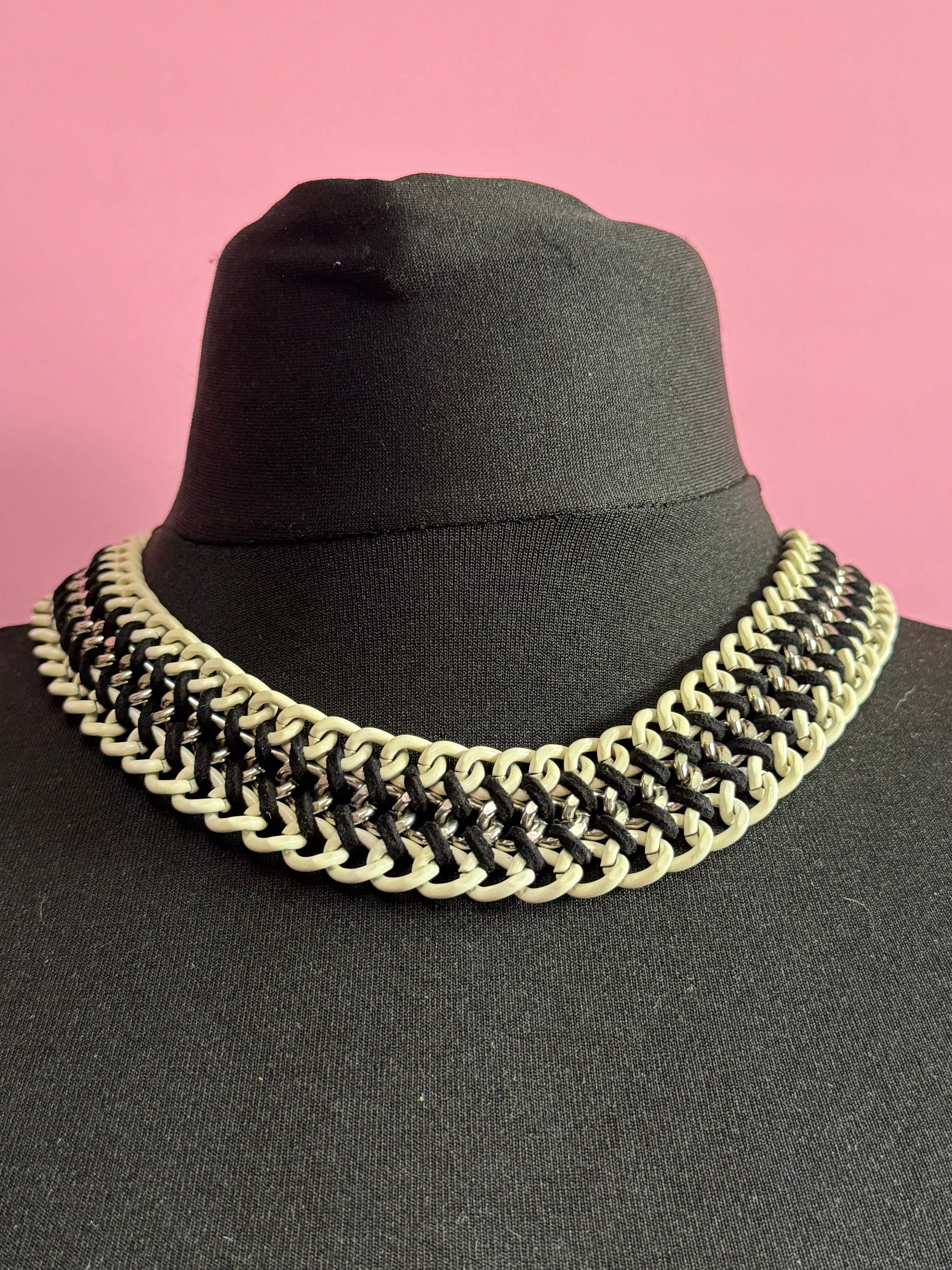 Retro Enamel Chainmail Choker: Brutalist Egyptian Necklace