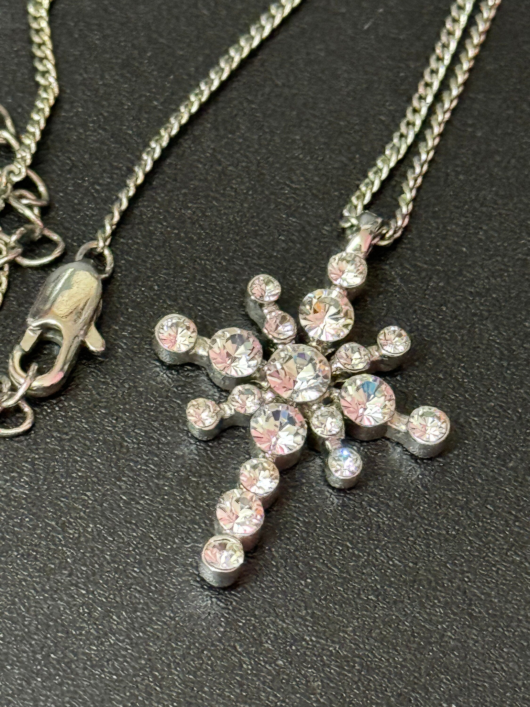 Vintage signed JBK camrose and cross silver plated clear crystal cross pendant on a 50cm chain