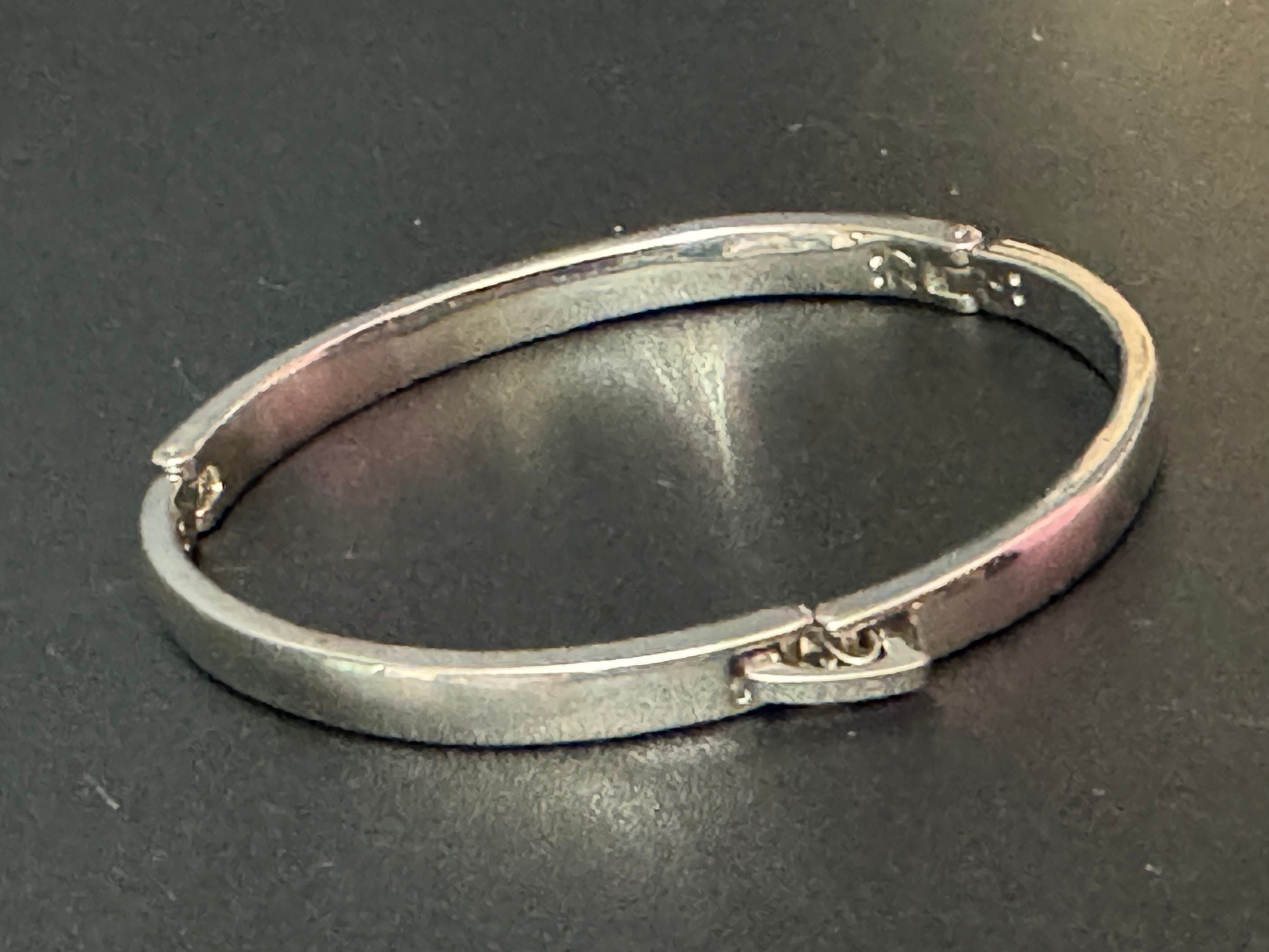 slim bangle bracelet with pink glass rhinestones, vintage