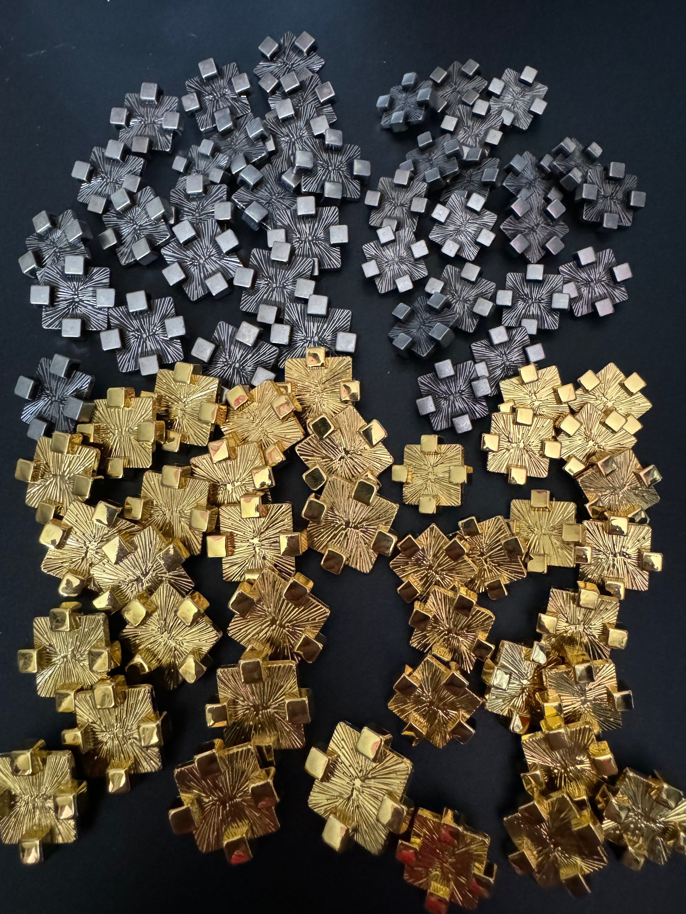 Brutalist Textured Steel Buttons: Dark Silver Geometric Design (Pack of 5)