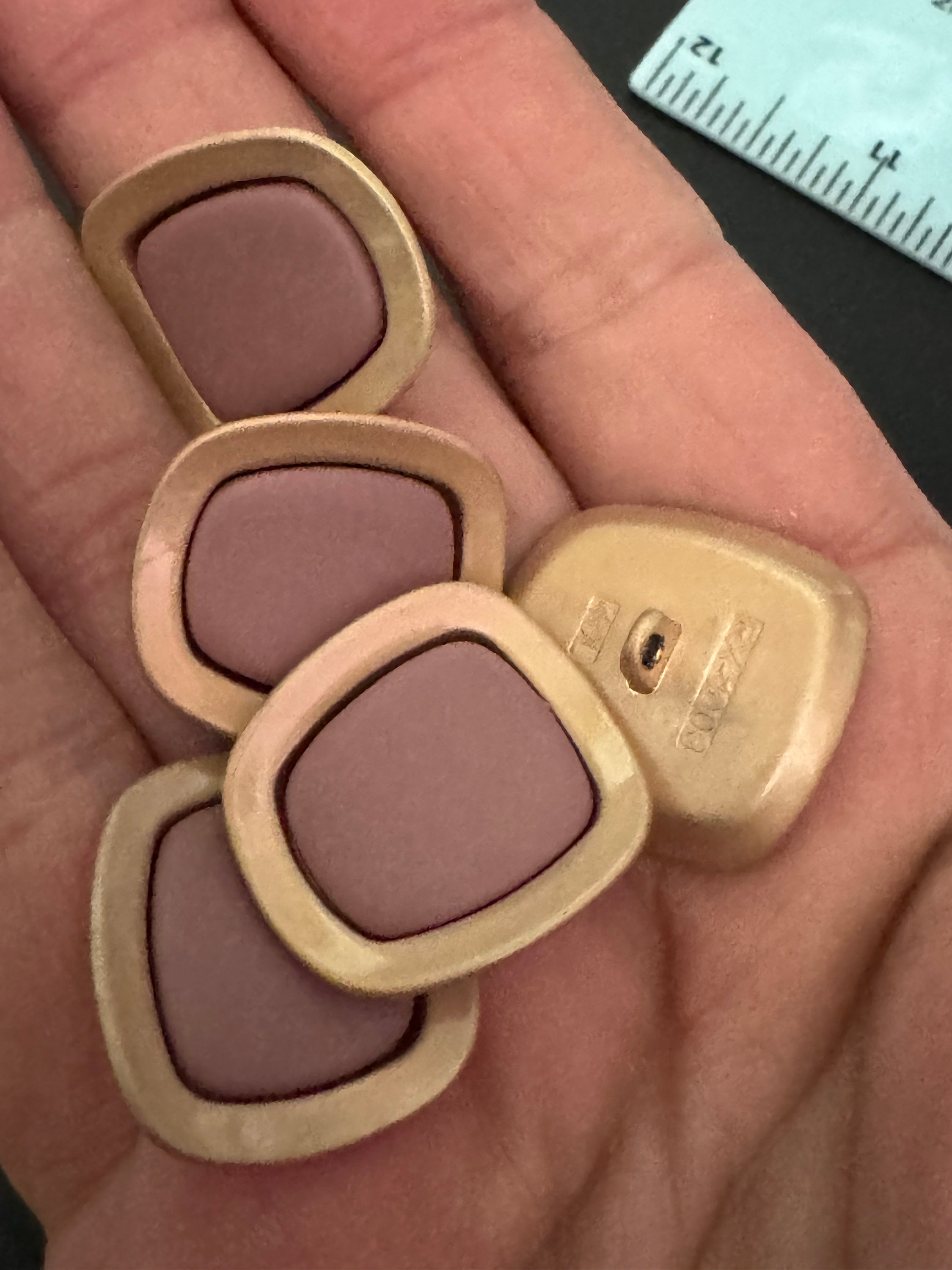 Matte Gold Metal Buttons: Irregular Square Design, Earth Tone Colors - 24mm, Pack of 5