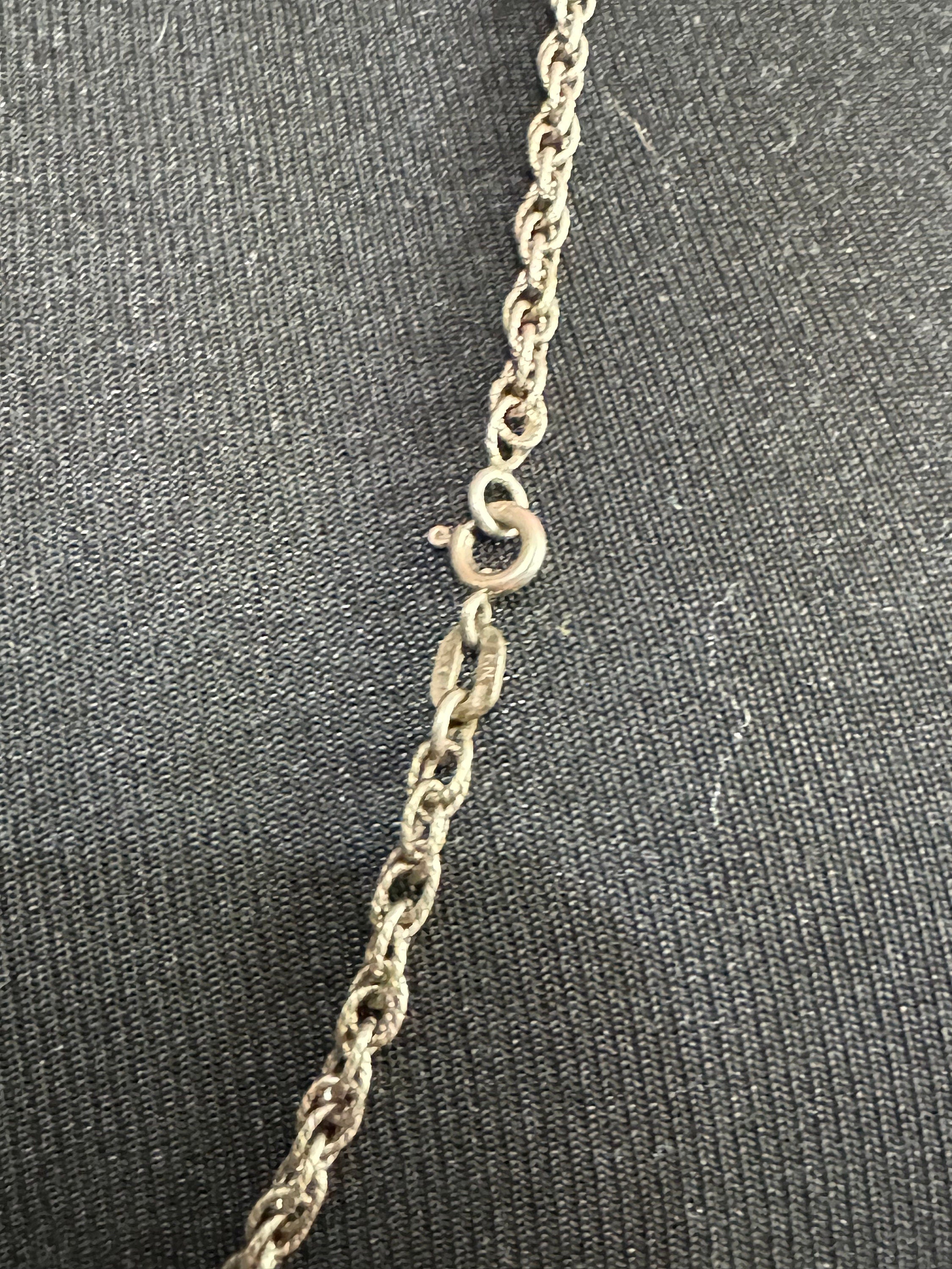 Vintage 1970s German 835 silver long rope chain black ball and glass bar beaded station necklace 21grams 32 inch