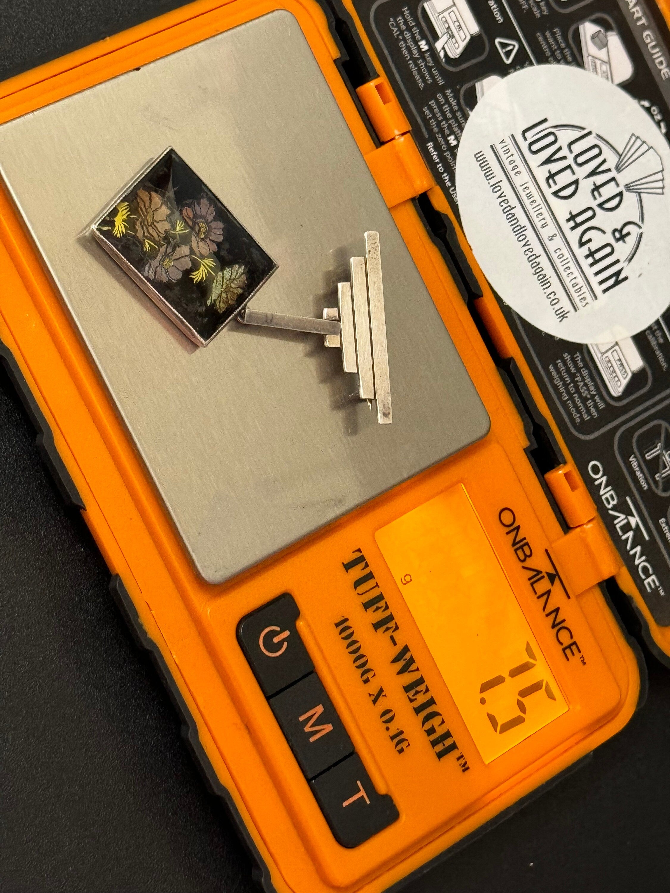 Vintage 925 Silver pastel Blue pink Butterfly Wing art deco pendant dangle brooch