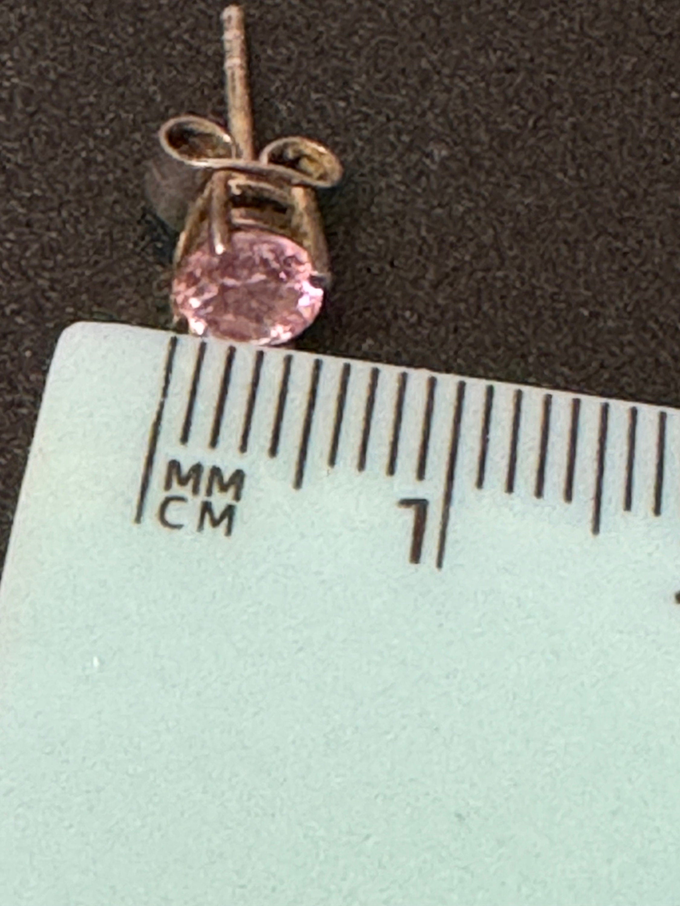 Vintage 925 Sterling silver pink diamanté small round stud earrings pierced