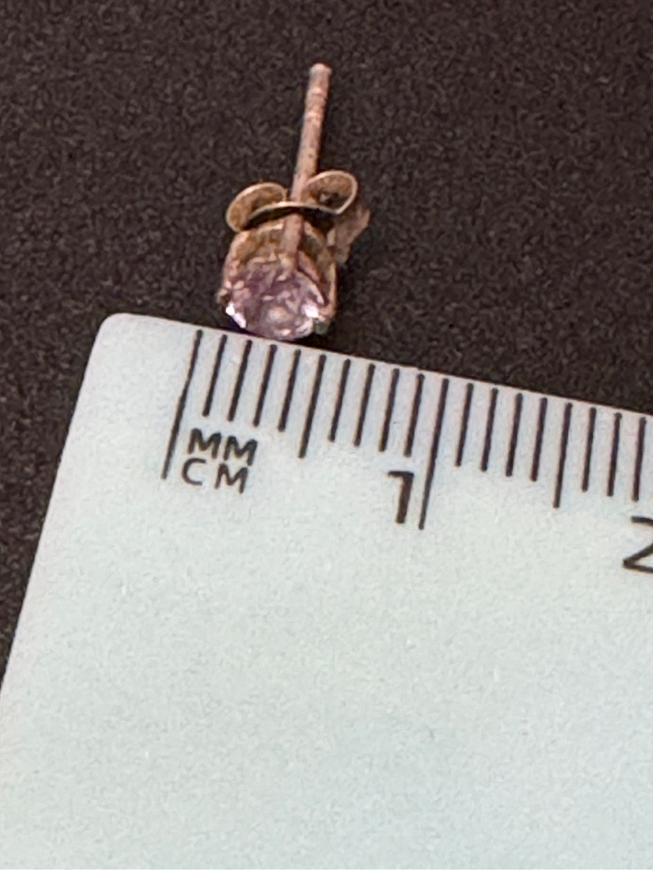 Vintage 925 Sterling silver pink diamanté small oval stud earrings pierced