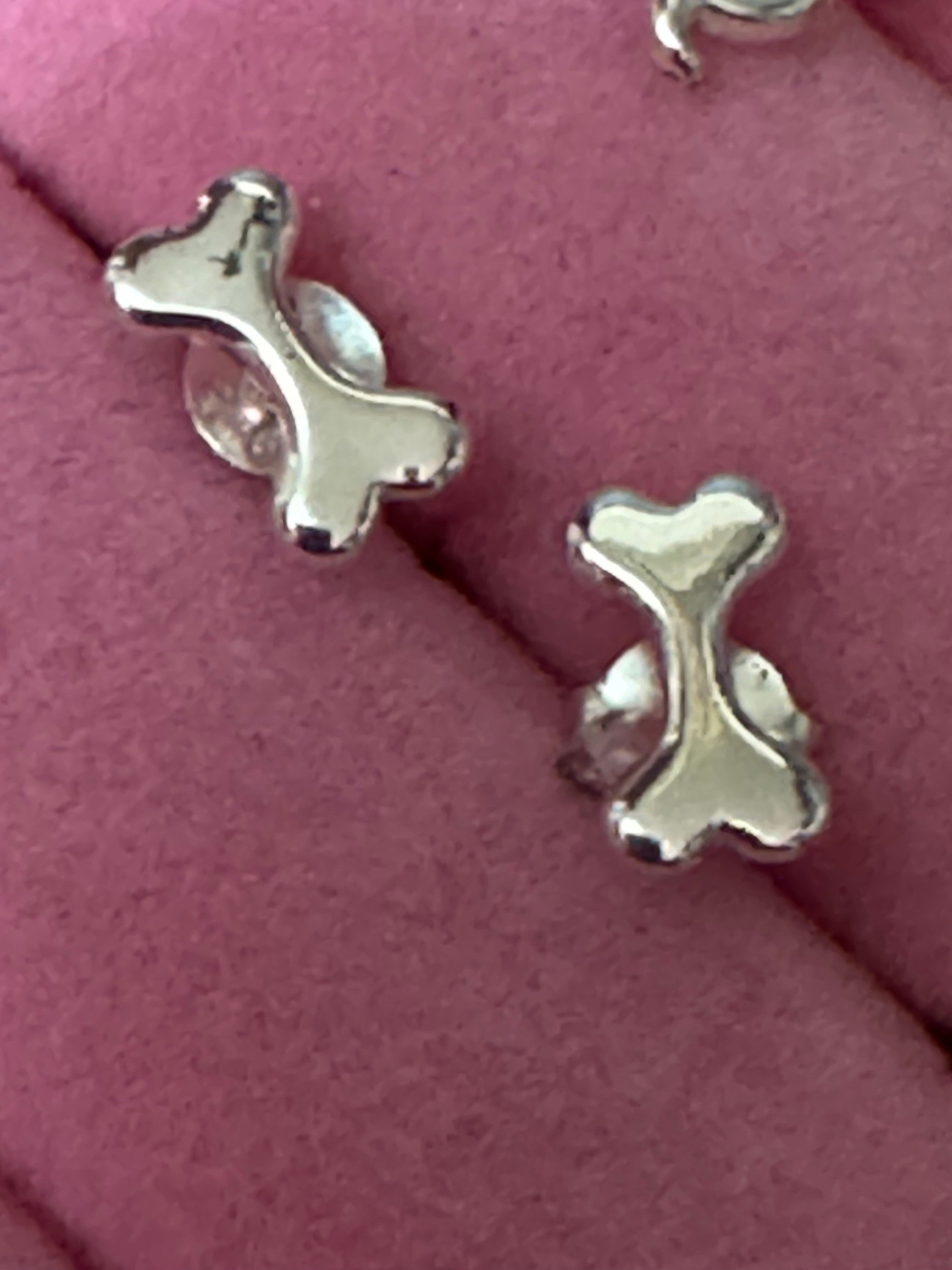 Novelty retro 925 Sterling silver small dog bone stud earrings pierced