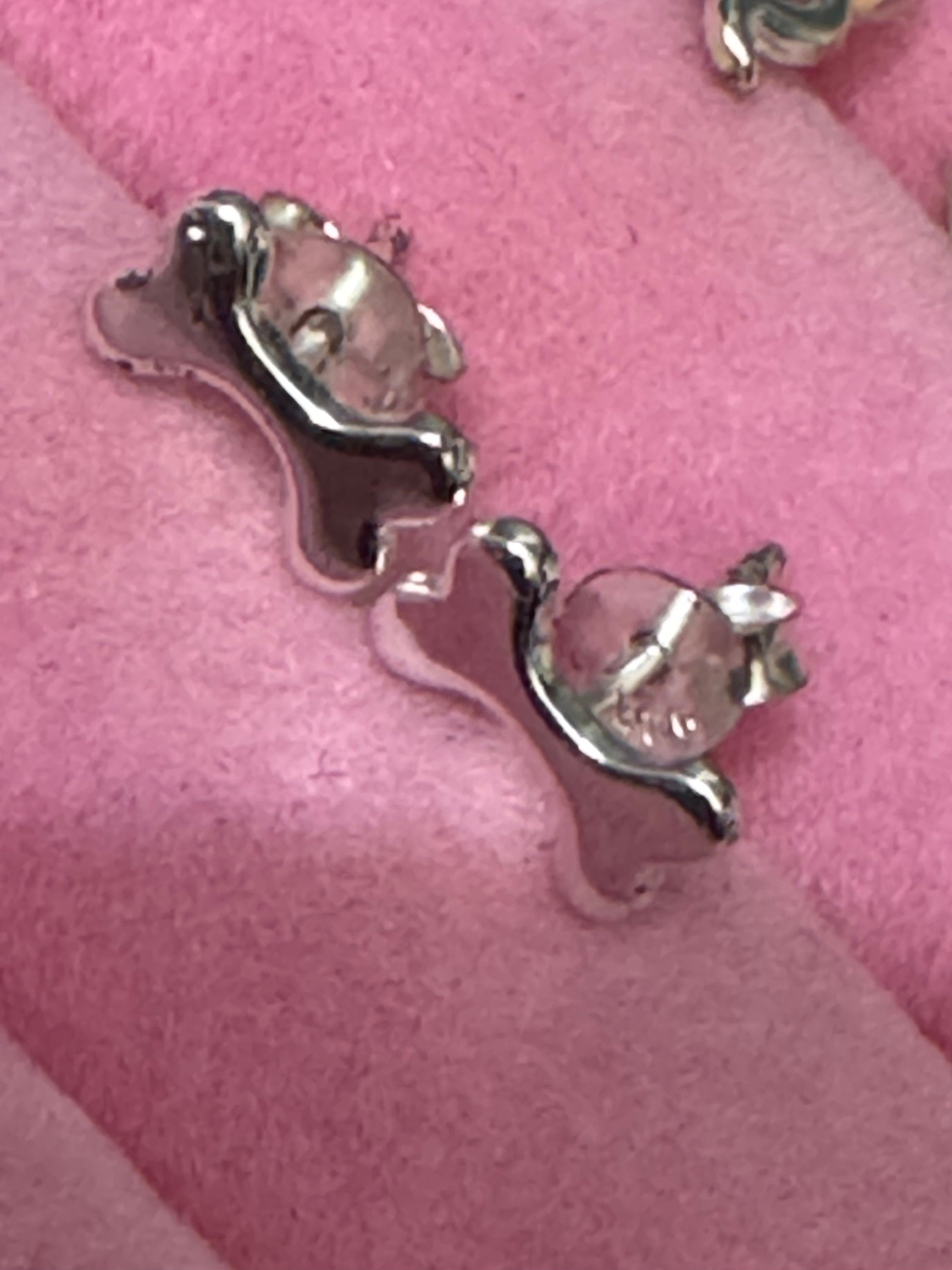 Novelty retro 925 Sterling silver small dog bone stud earrings pierced