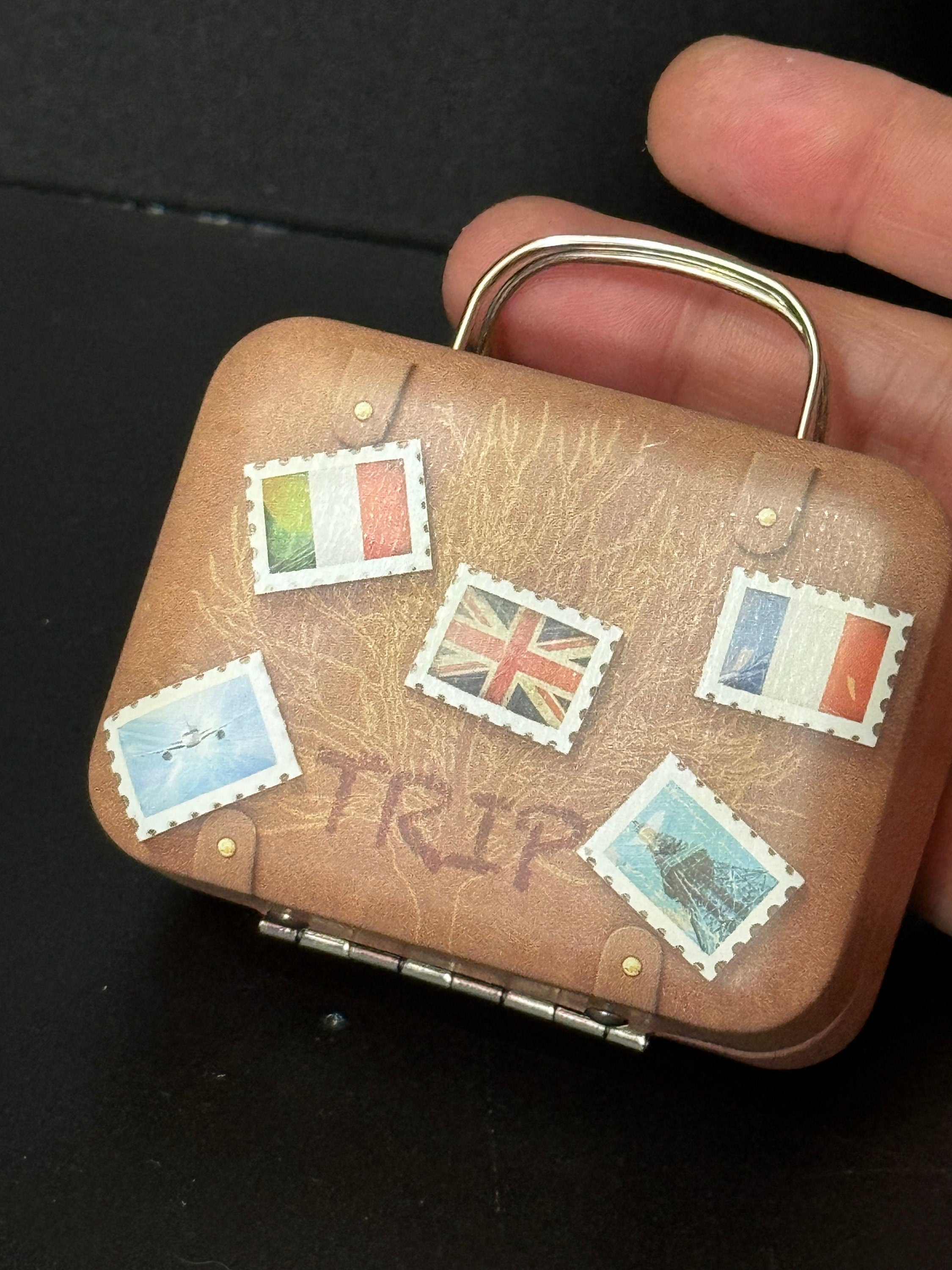 brown metal travel suitcase cake topper decoration tin dolls accessory