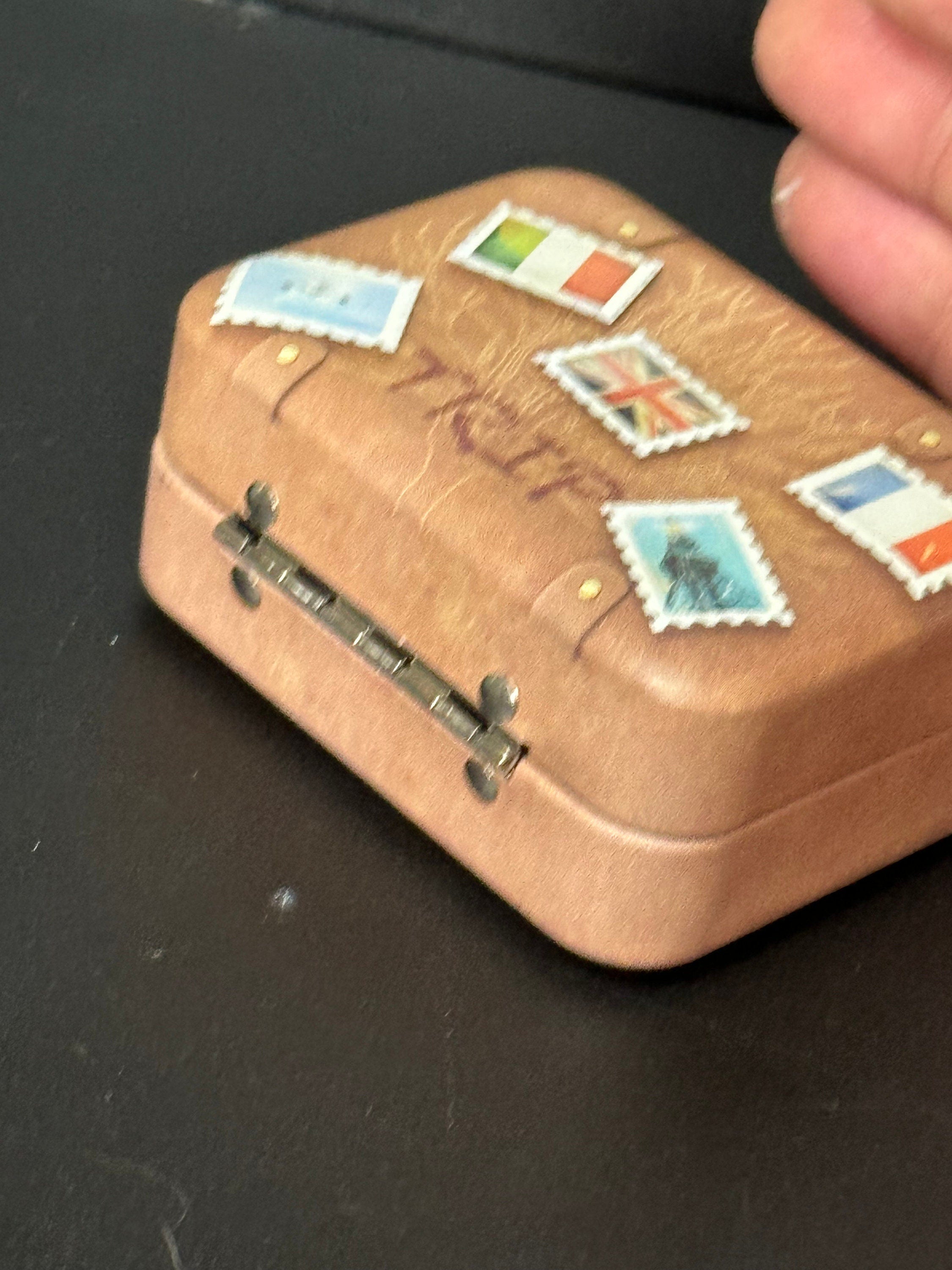 brown metal travel suitcase cake topper decoration tin dolls accessory