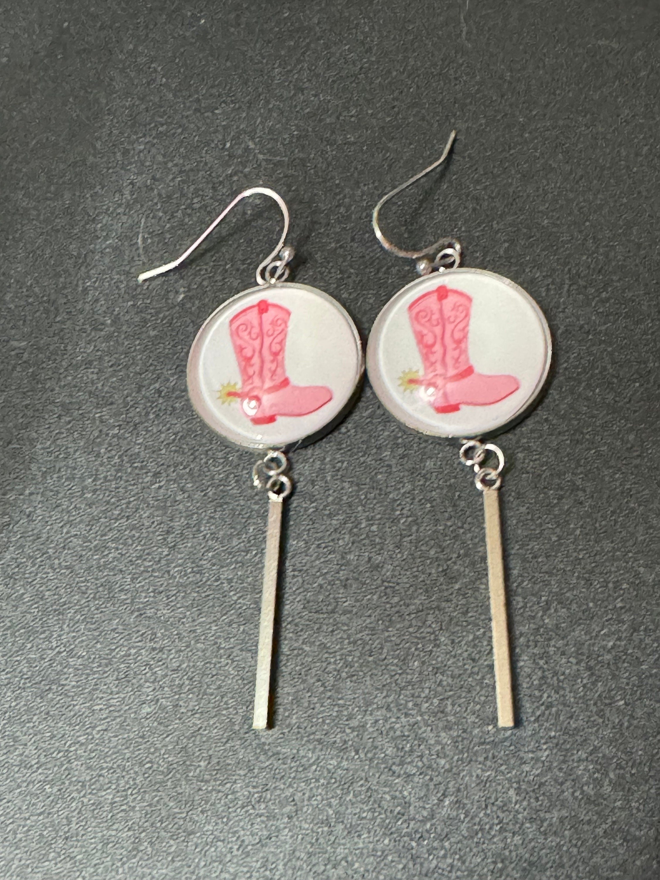 Cowboy boots cowgirl long dangly pierced earrings stainless steel so no tarnish