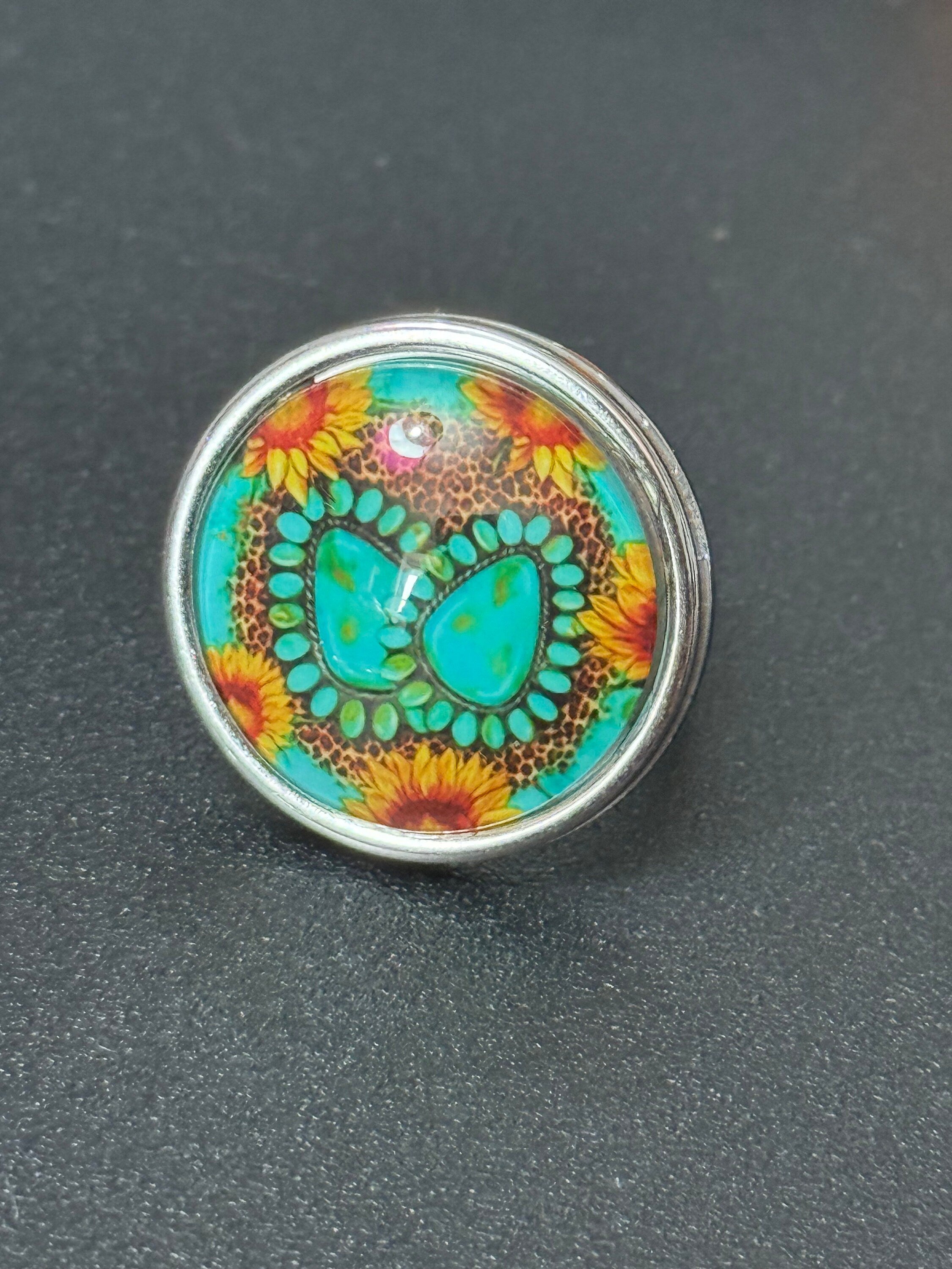 Cowboy Turquoise Gemstone Ring: Western Stainless Steel Adjustable Ring