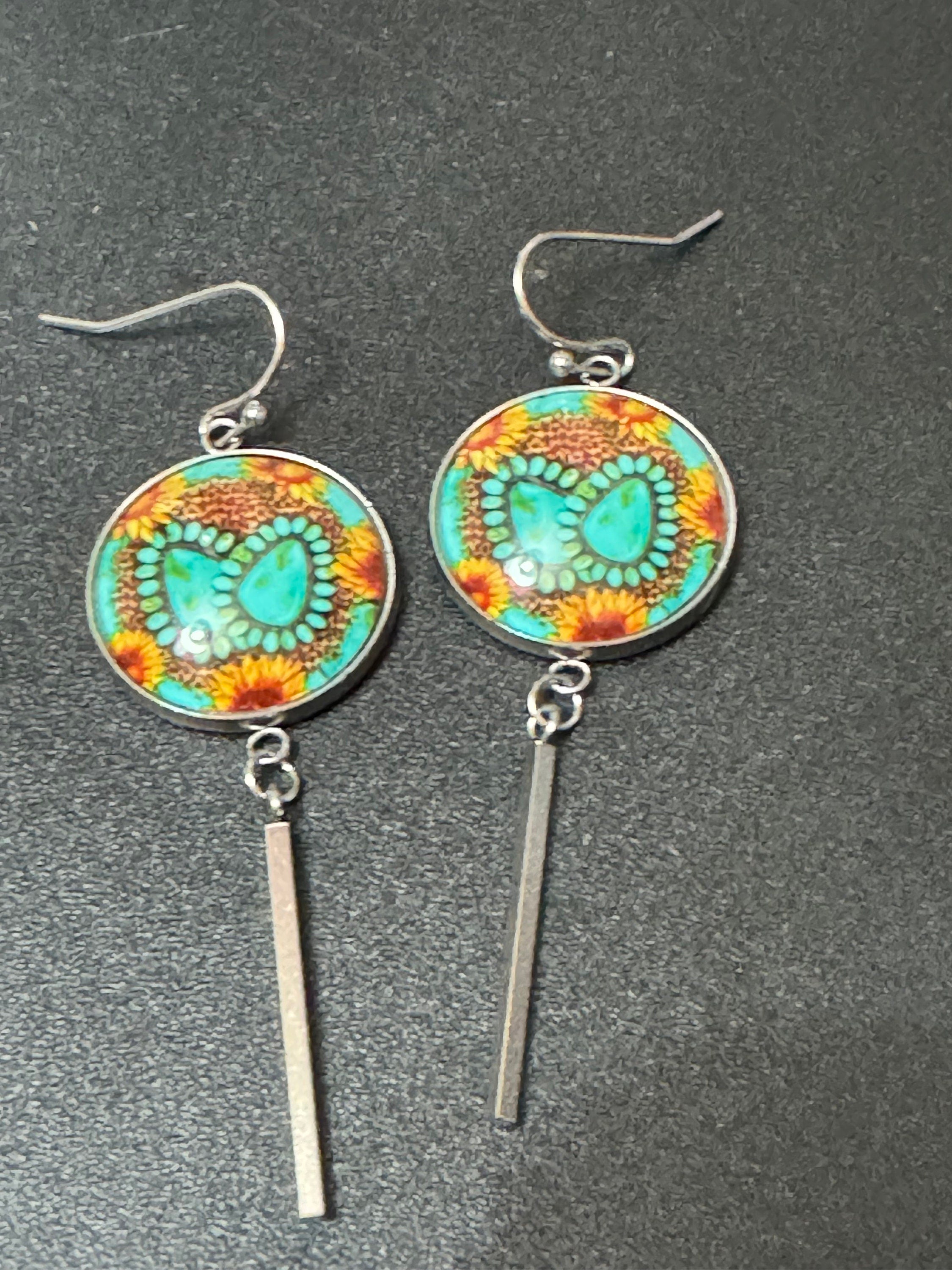 Turquoise Gemstone Dangle Earrings: Western Stainless Steel Earwires