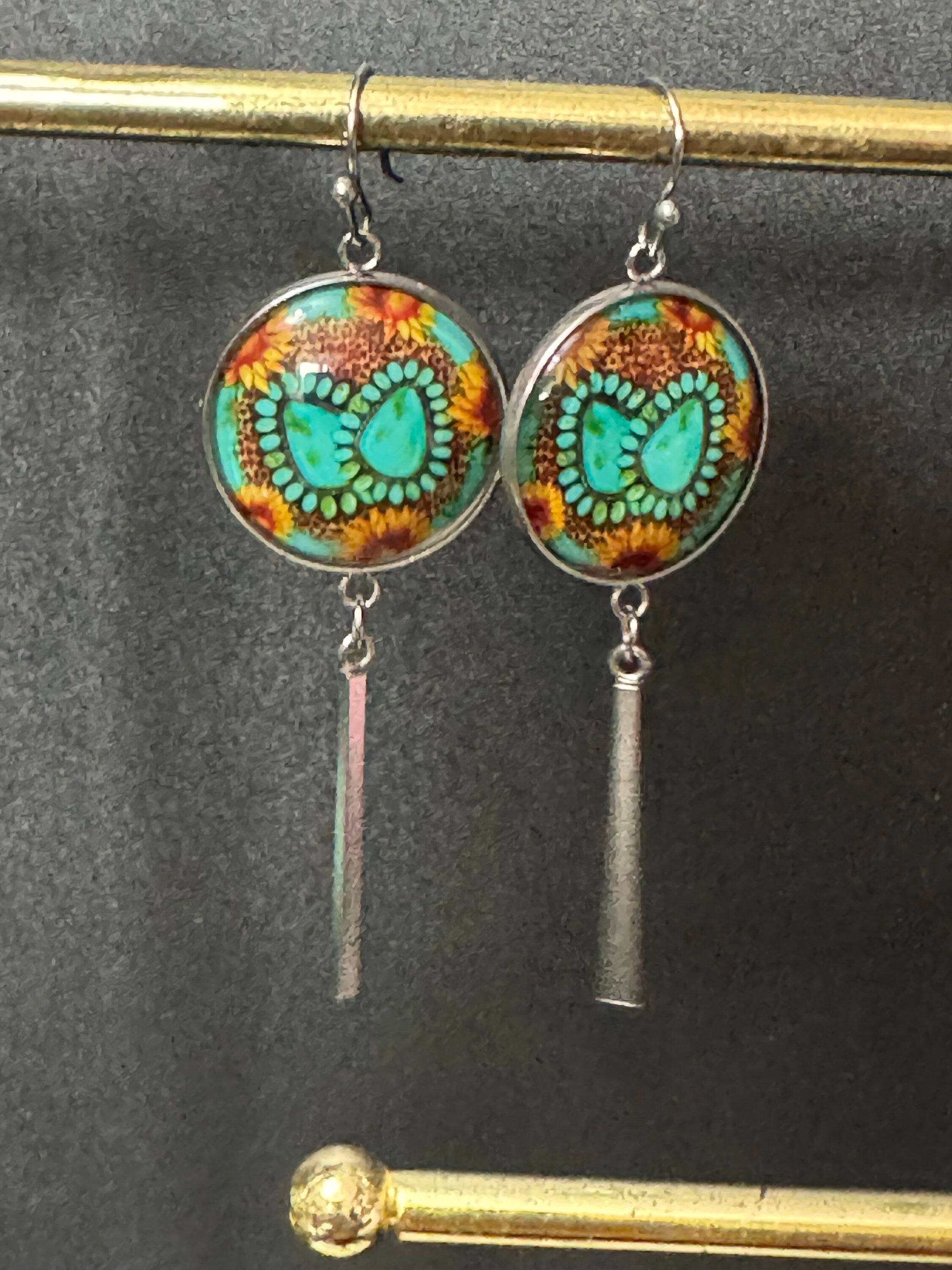 Turquoise Gemstone Dangle Earrings: Western Stainless Steel Earwires